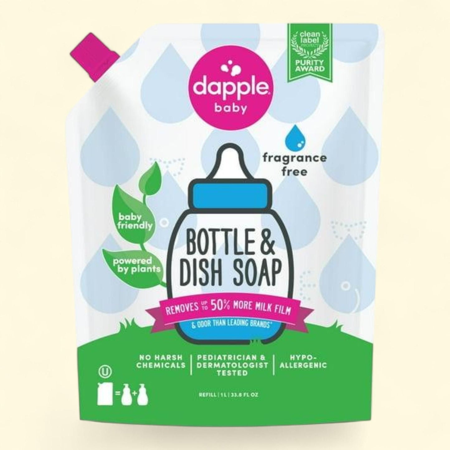 Dapple Baby Bottle and Dish Soap, Fragrance Free, 34 fl oz