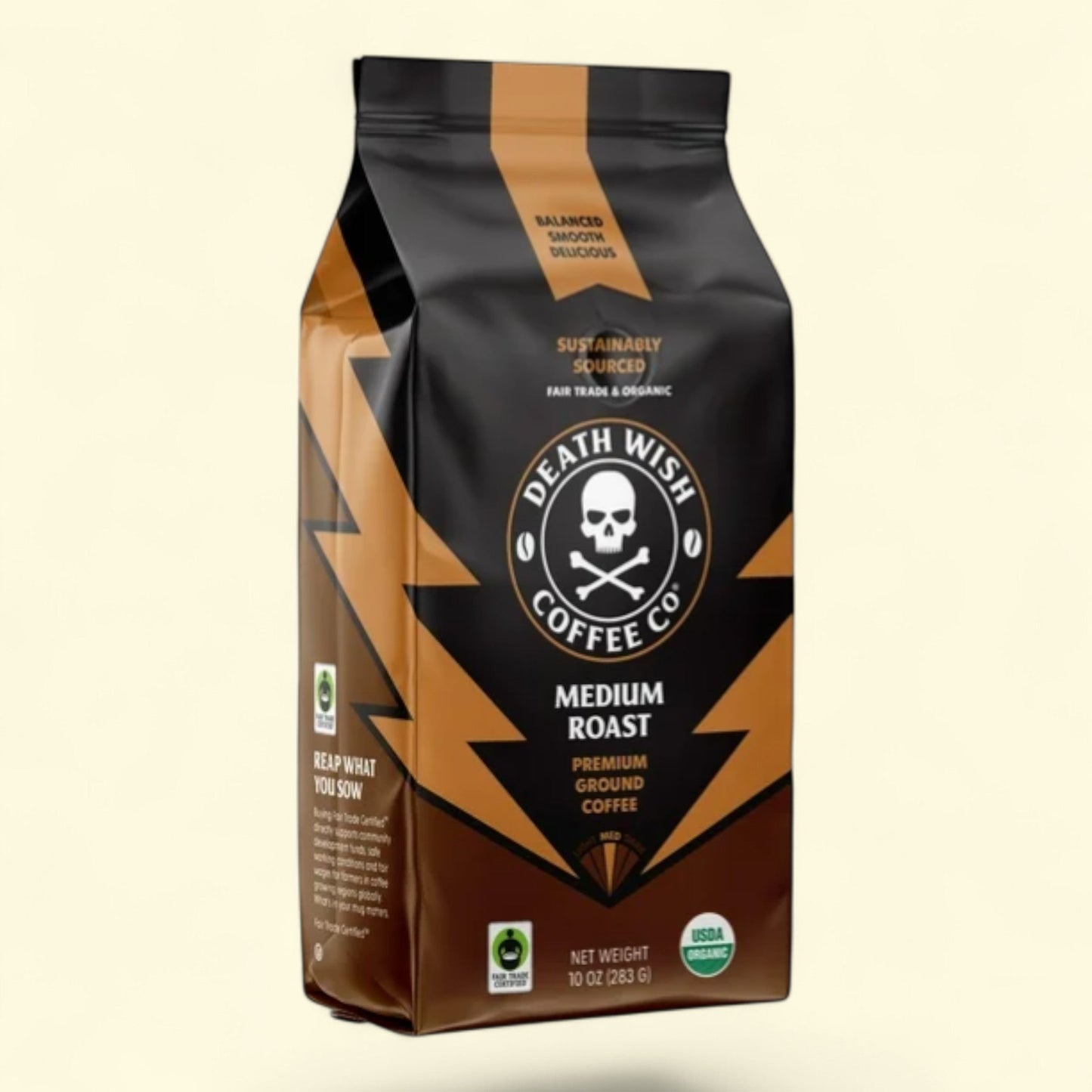 Death Wish Coffee, Medium Roast, Ground, Fair Trade, Organic, 10oz Bag