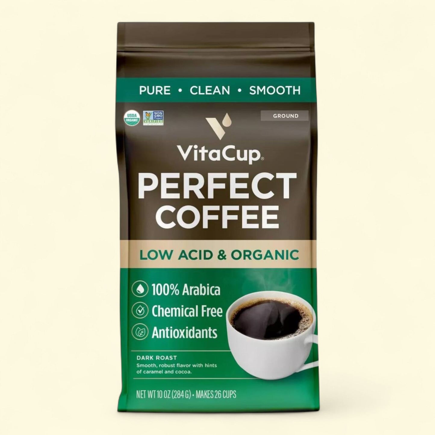 VitaCup Low Acid Dark Roast Ground Coffee, 10oz