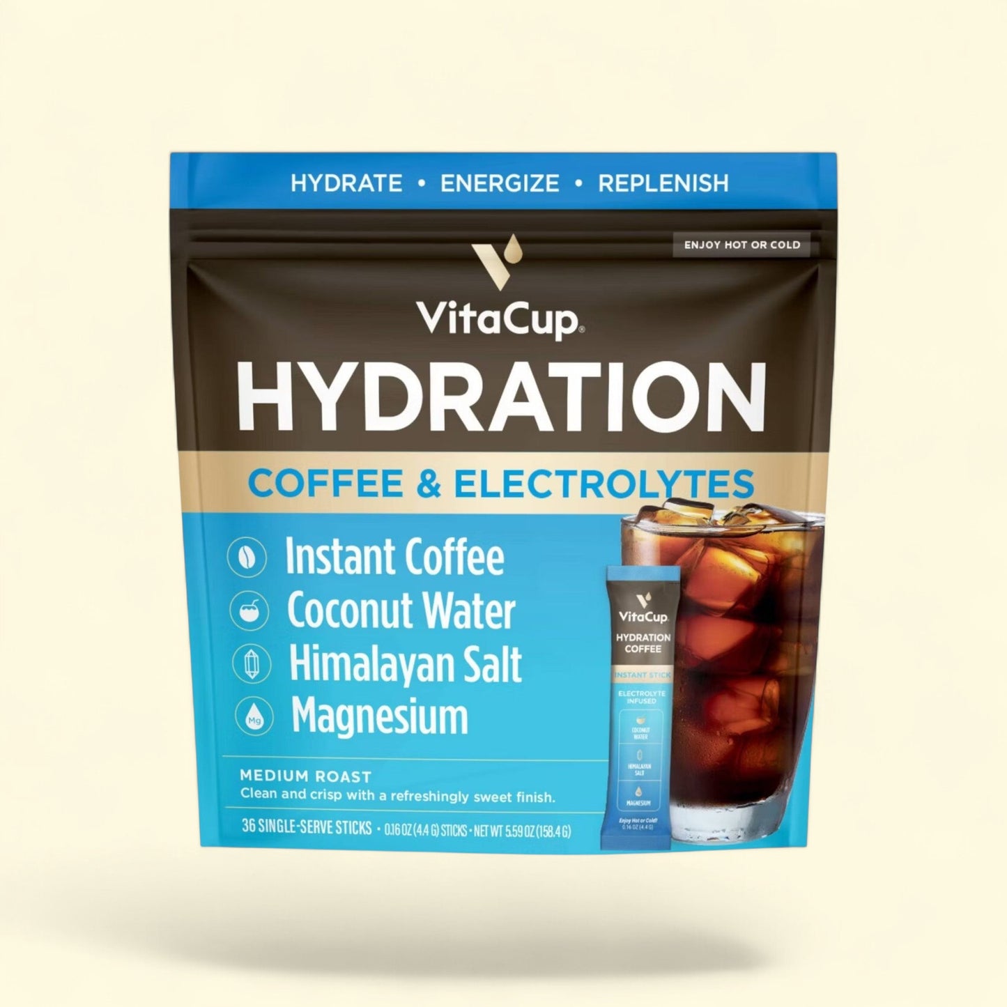 VitaCup Hydration Coffee Instant Packets, Medium Roast - 36ct — authentic US product shipped worldwide by Treatspree