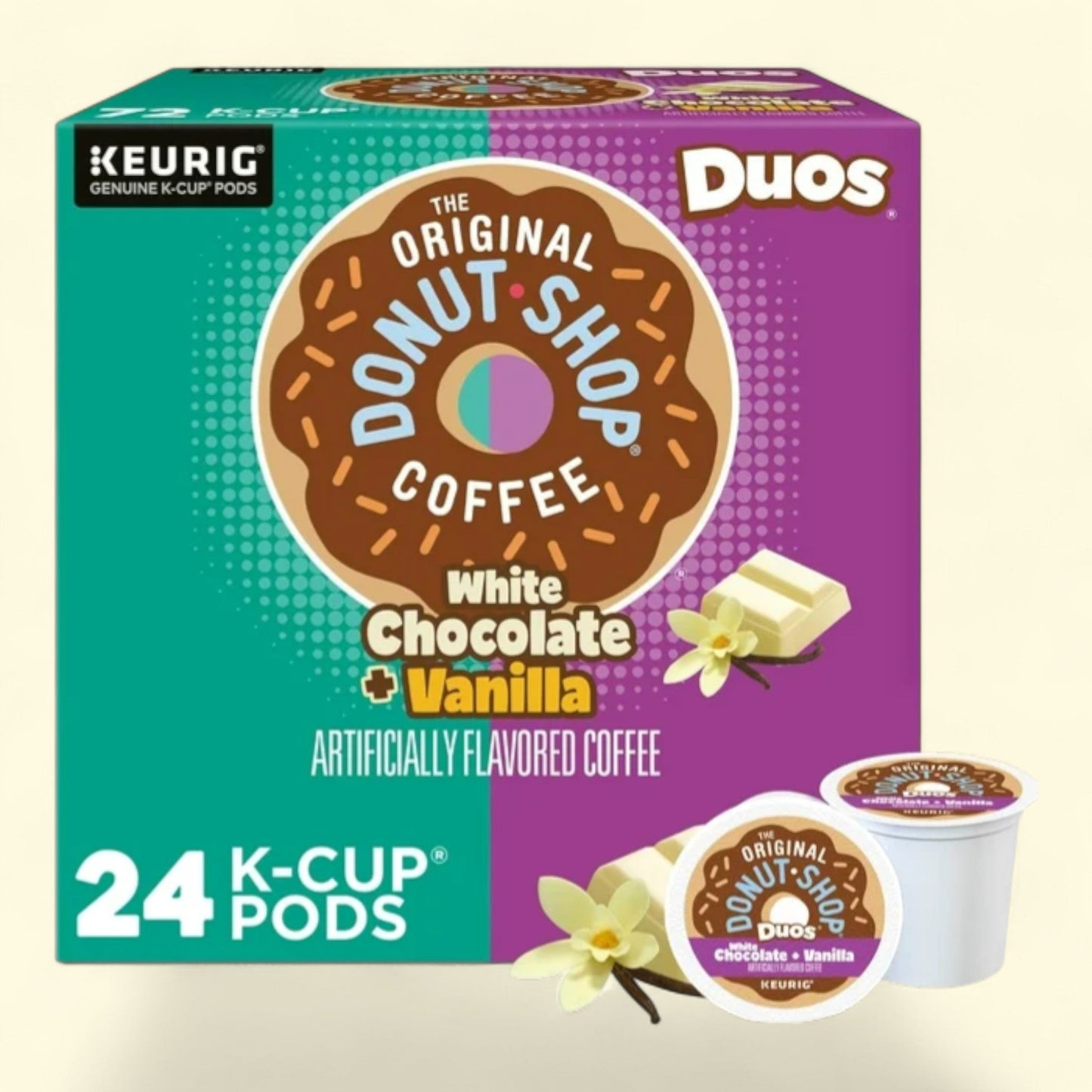 The Original Donut Shop, Duos White Chocolate + Vanilla Medium Roast K-Cup Coffee Pods, 24 Count
