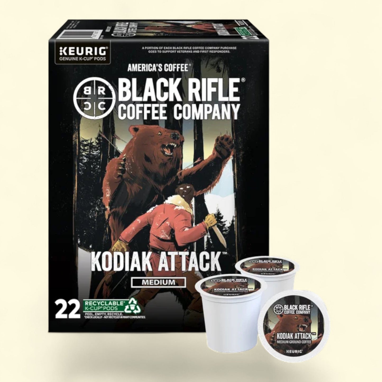 Black Rifle Coffee Company Kodiak Attack K Cups, Medium Roast, 22 Ct