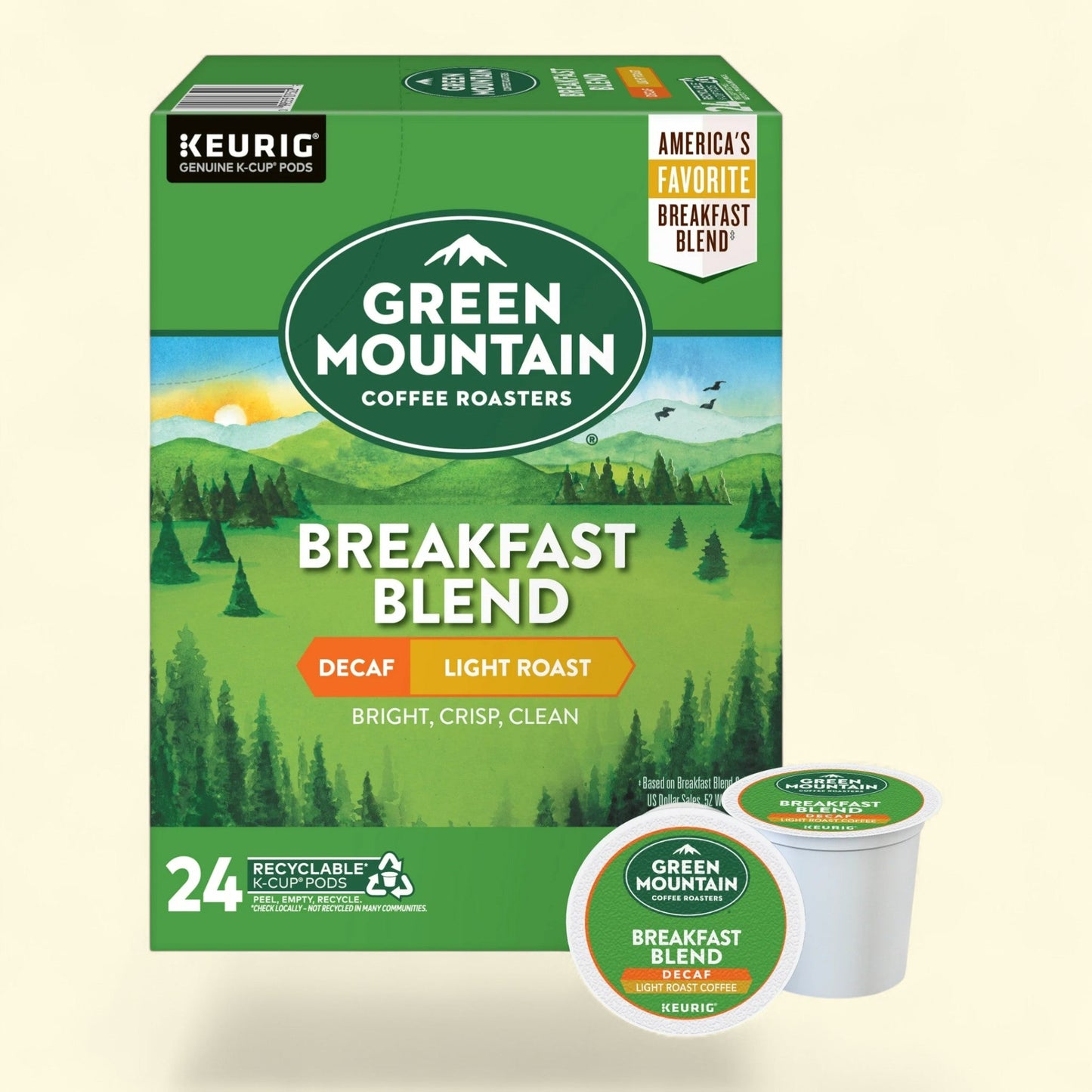 Green Mountain Coffee Roasters, Decaf Breakfast Blend Light Roast K-Cup Coffee Pods, 24 Count