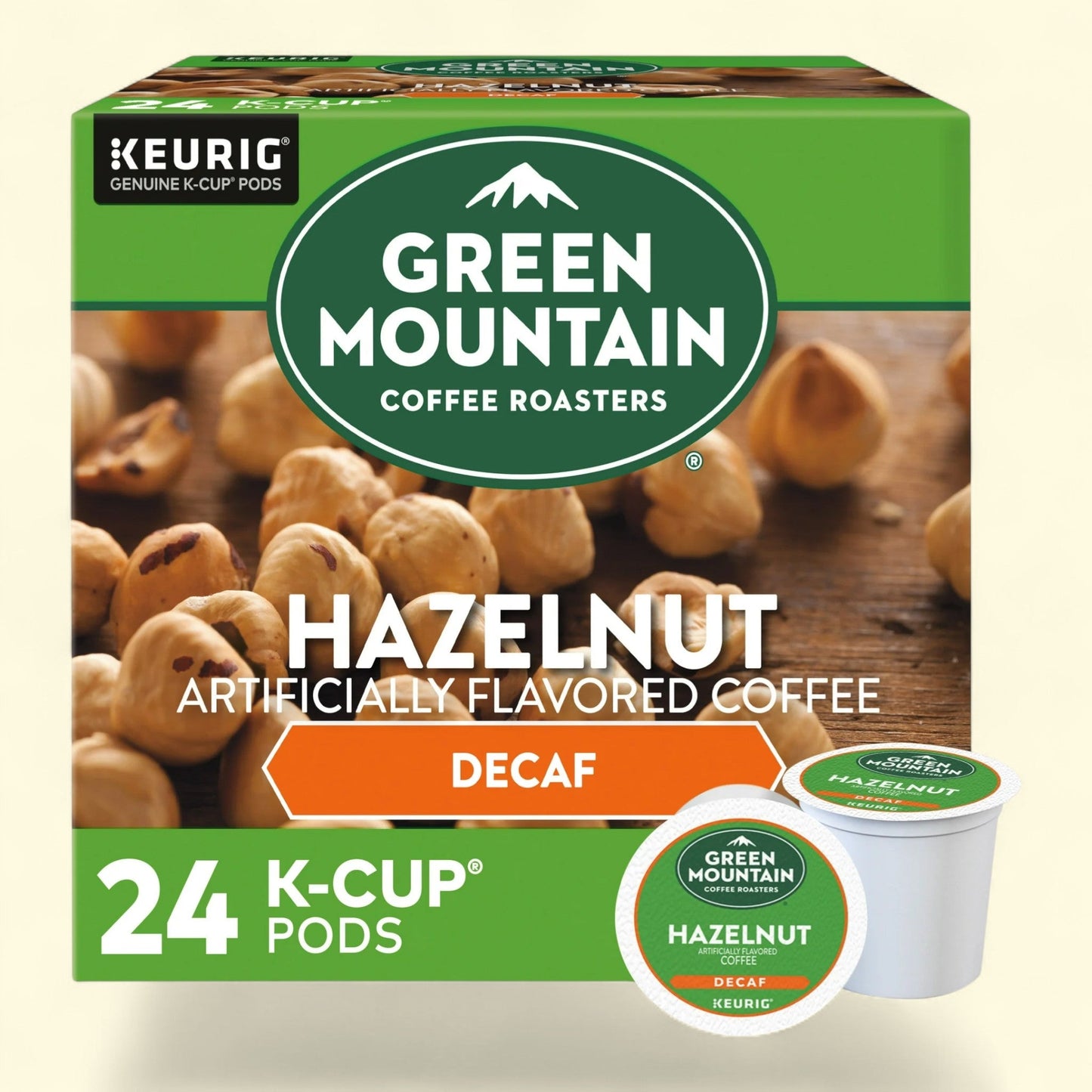 Green Mountain Coffee Roasters, Decaf Hazelnut Light Roast K-Cup Coffee Pods, 24 Count