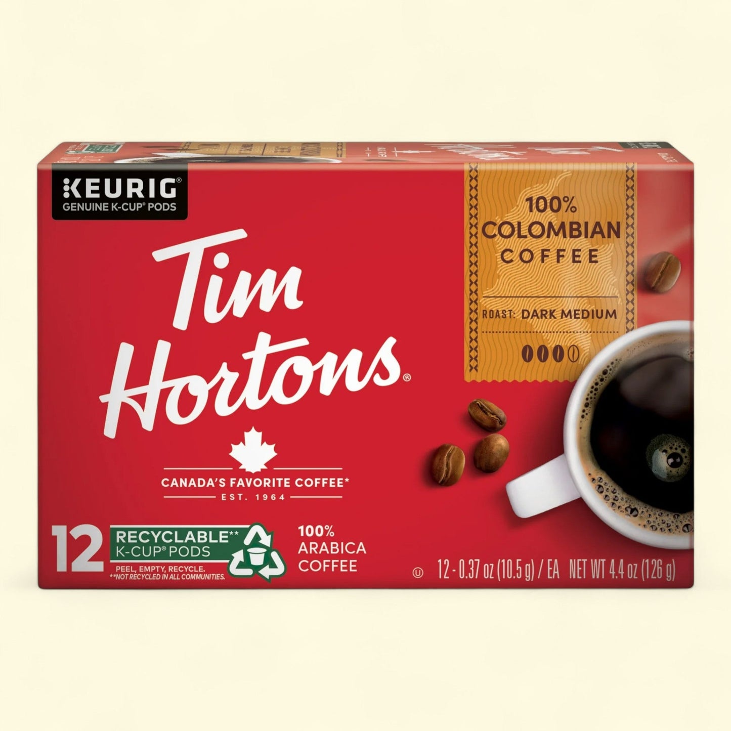 Tim Hortons Colombian Medium-Dark Roast K-Cup Coffee Pods, 12 Ct