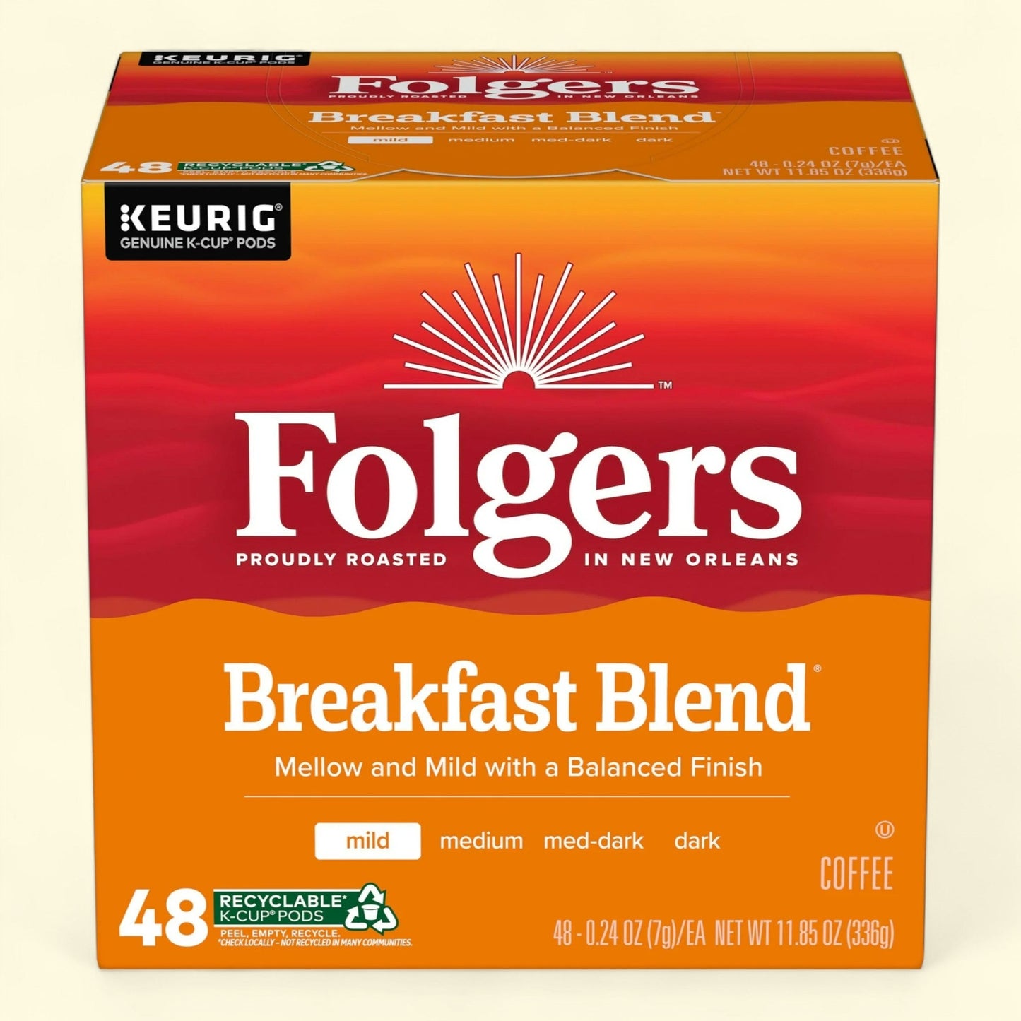 Folgers Breakfast Blend, Keurig K Cup Pods, 48 Count