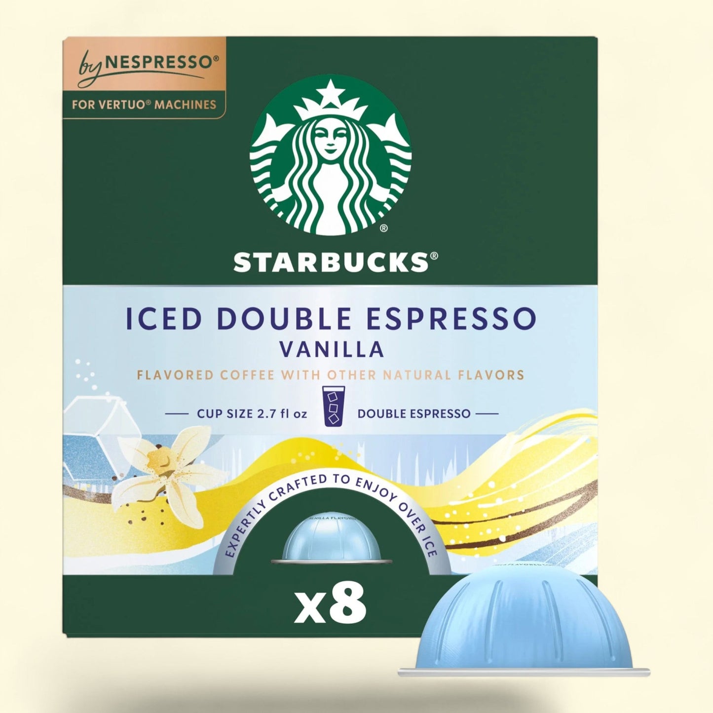 Starbucks by Nespresso Vertuo, Iced Double Espresso Vanilla Flavored Coffee, 8 Pods