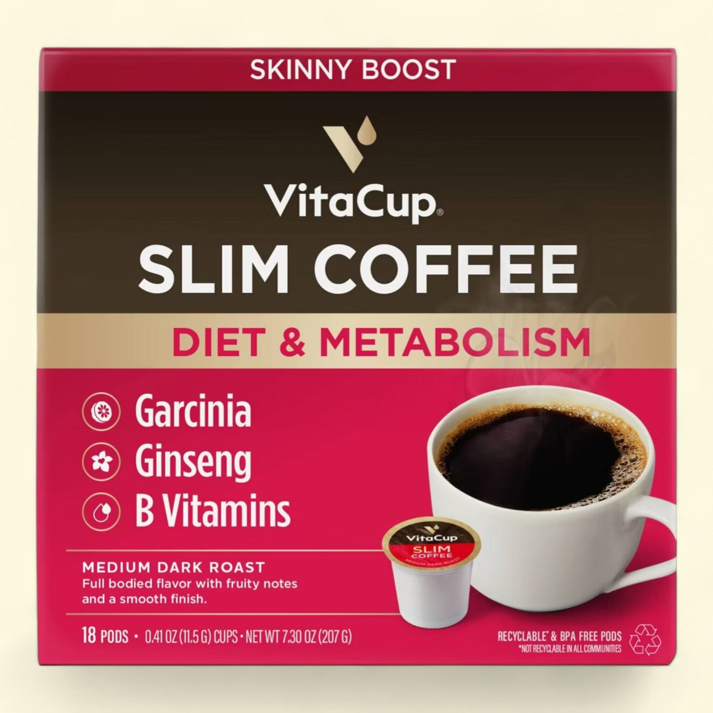 VitaCup Slim Diet & Metabolism Medium Roast Coffee - 18ct