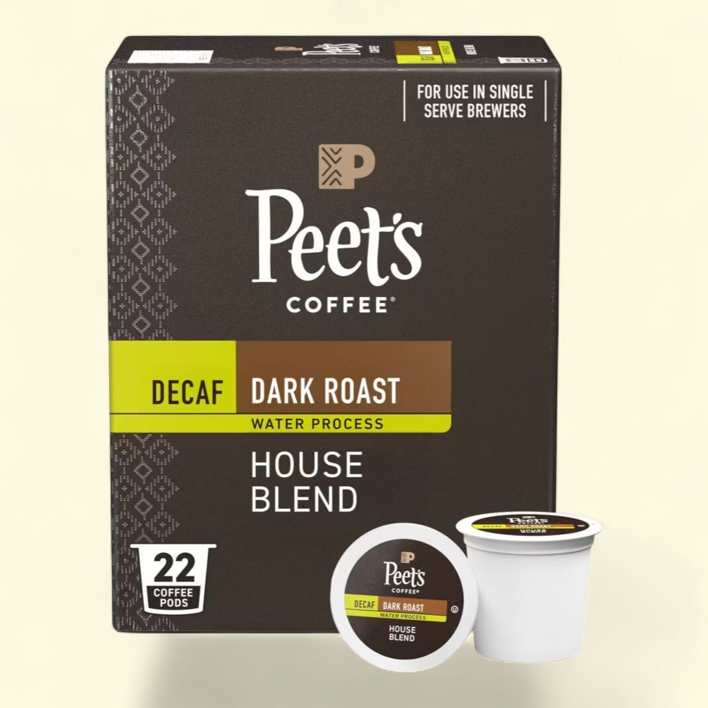 Peet's Coffee House Dark Roast Single Serve Coffee Pods, Decaf, 22ct