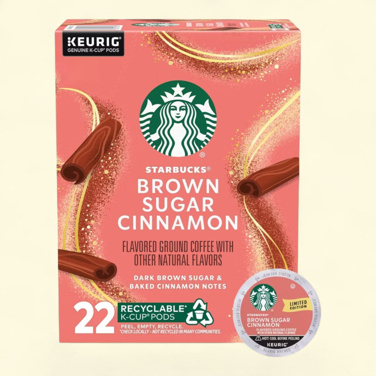Starbucks Dark Roast Coffee Pods, Brown Sugar Cinnamon Flavor, 22ct