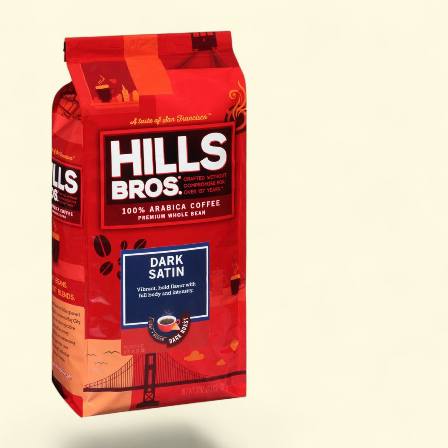 Hills Bros. Whole Bean Coffee, Dark Satin Premium Dark Roast, 32 oz