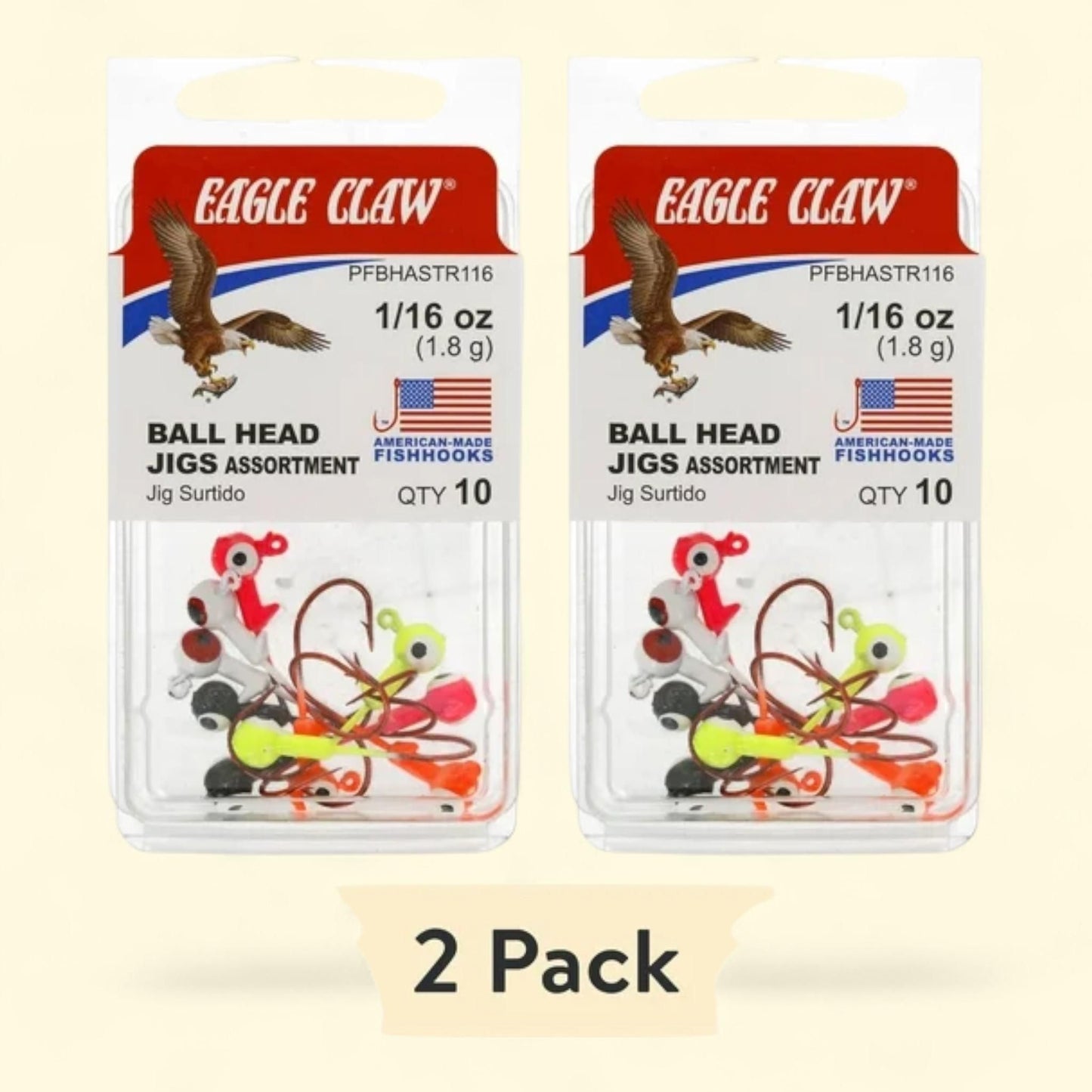 Tête sphérique Eagle Claw 1/16 oz, assortiment, hameçon rouge (lot de 2)