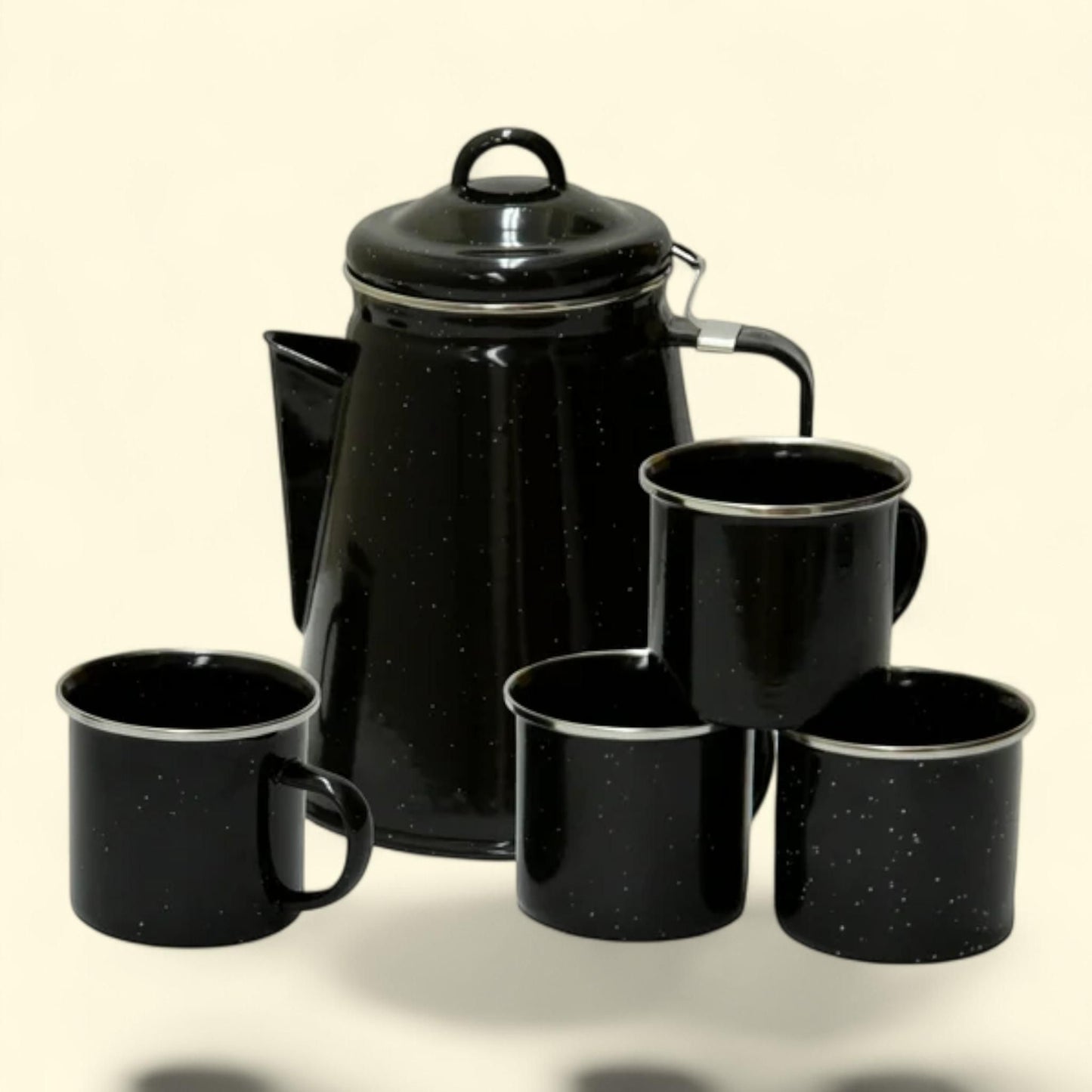 Stansport Enamel Percolator Coffee Pot & 4 Mug Set, Black, Steel — authentic US product shipped worldwide by Treatspree