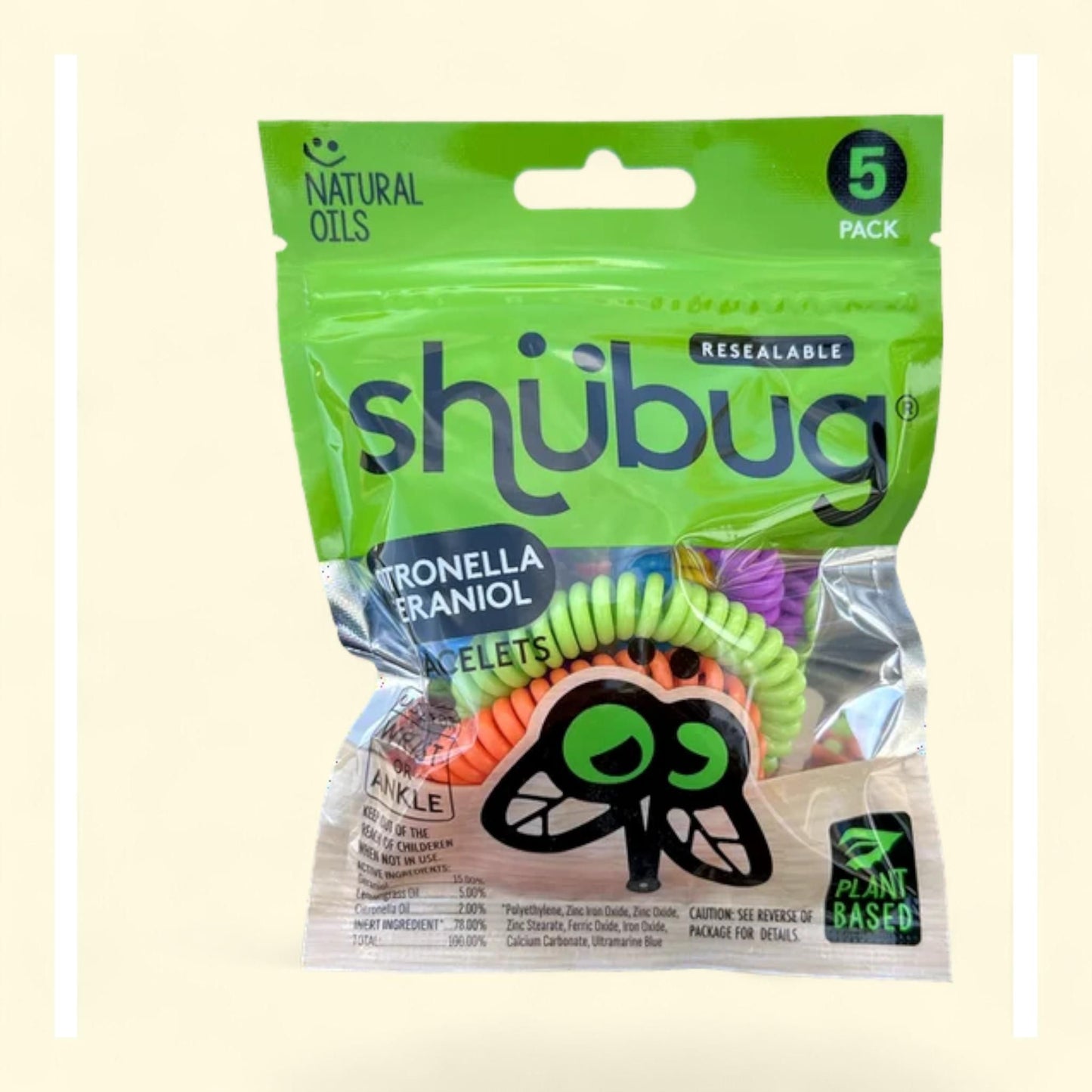 Shubug Coil Bracelet Band Insect Repellant, Citronella and Geraniol, Multi-Color, 5 Count