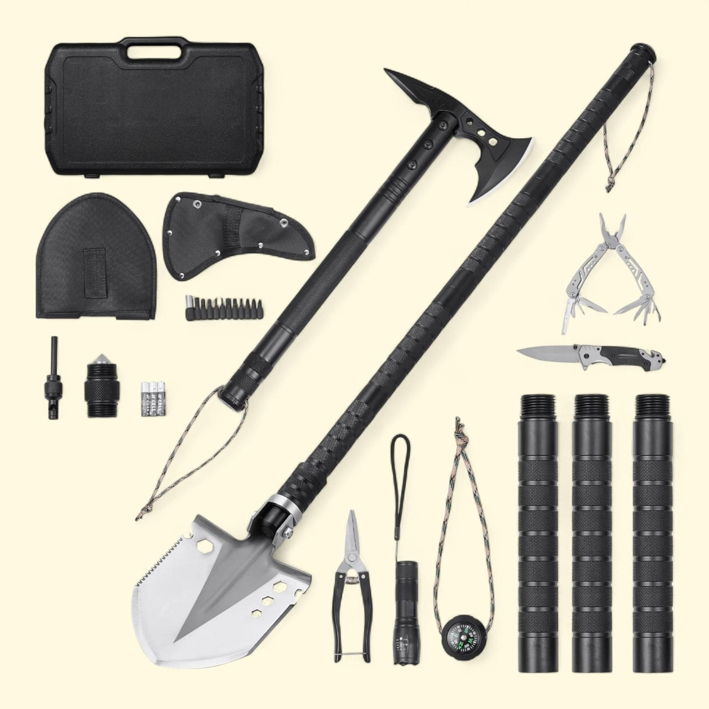 KFFKFF Emergency Preparedness Shovel and Axe, 28-Function, 28" — authentic US product shipped worldwide by Treatspree