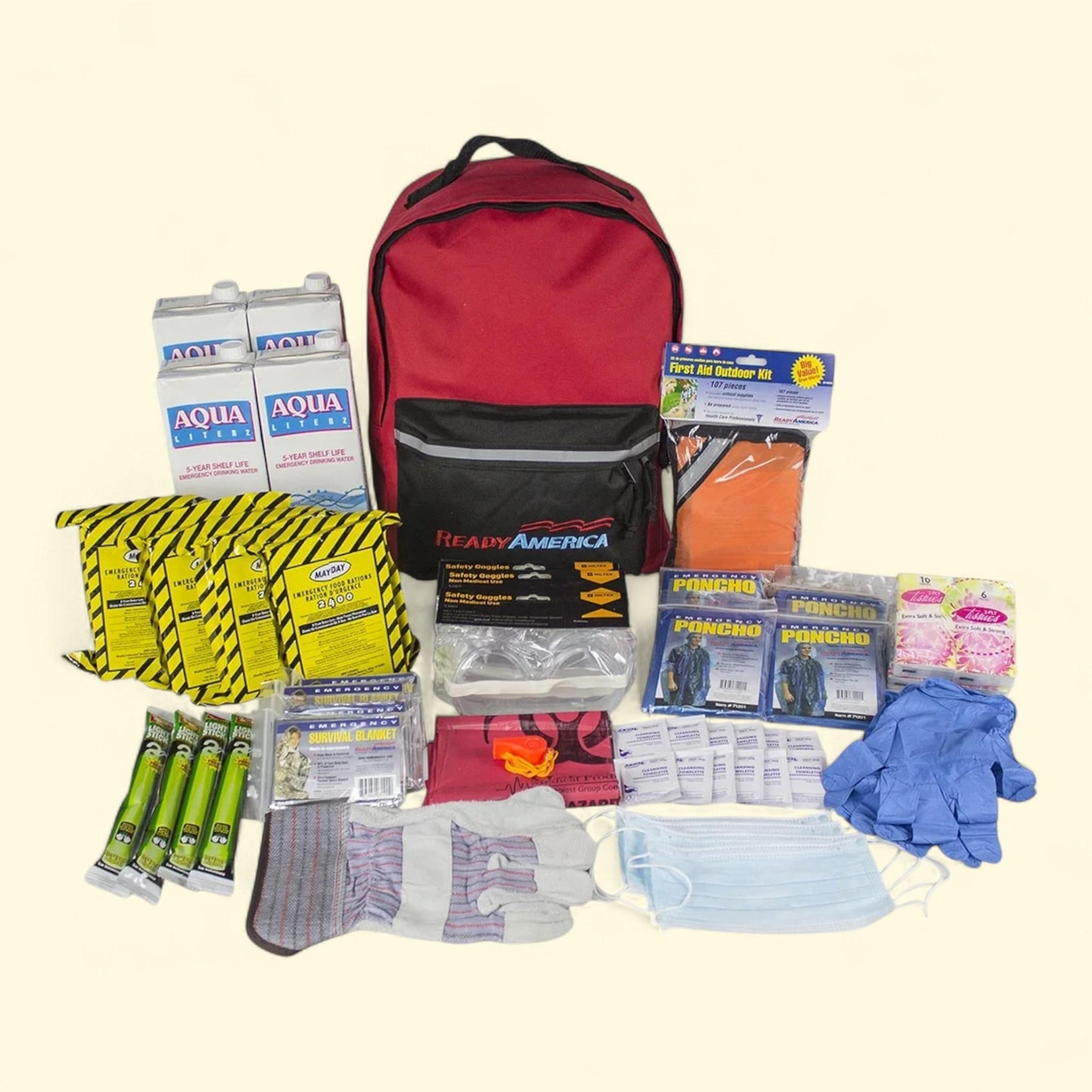 Kit d'urgence Ready America, pour 4 personnes, sac à dos pour 3 jours, 35,5 cm x 28 cm x 23 cm