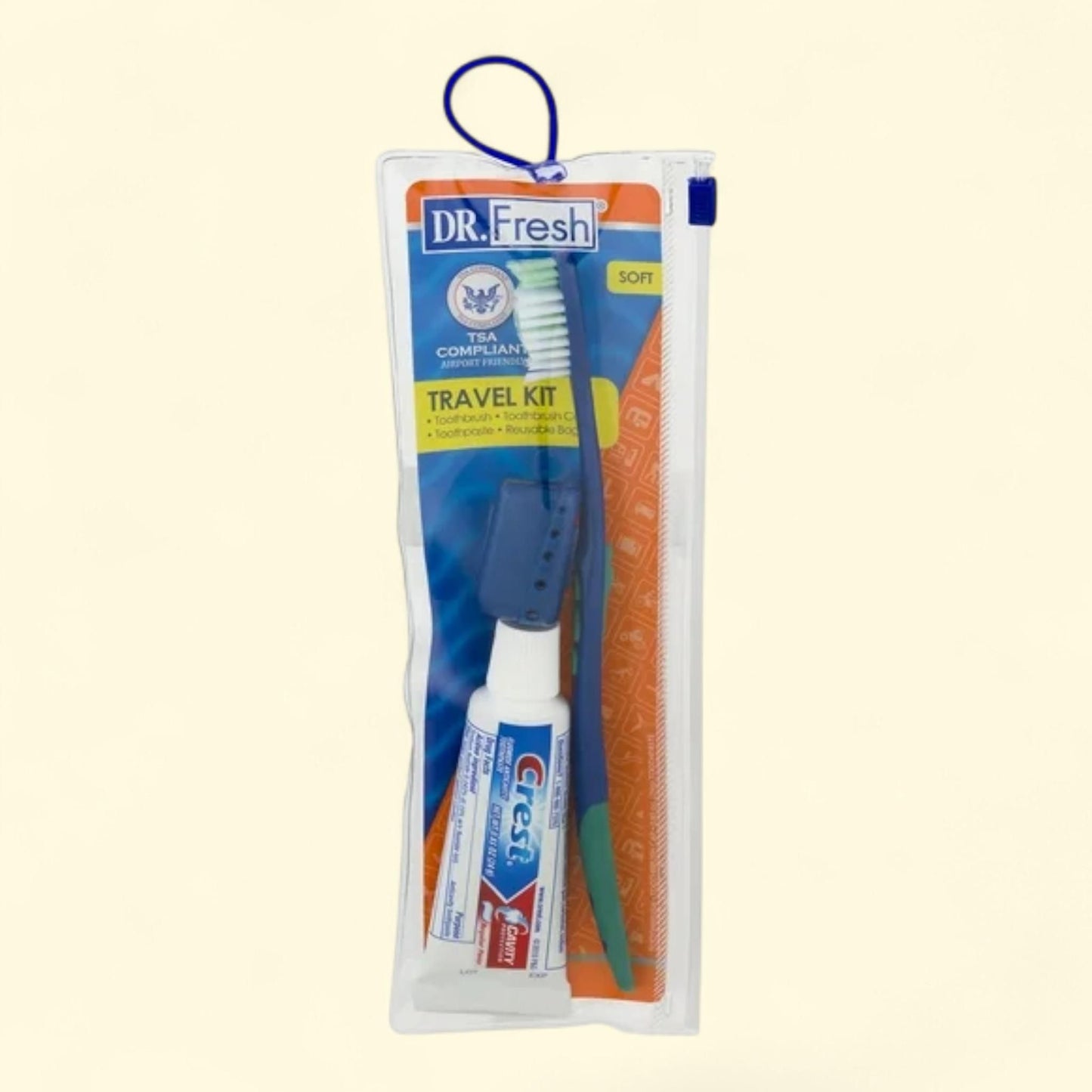 Dr. Fresh Travel Kit, Soft Bristle Toothbrush and Cap, Toothpaste, 1 count