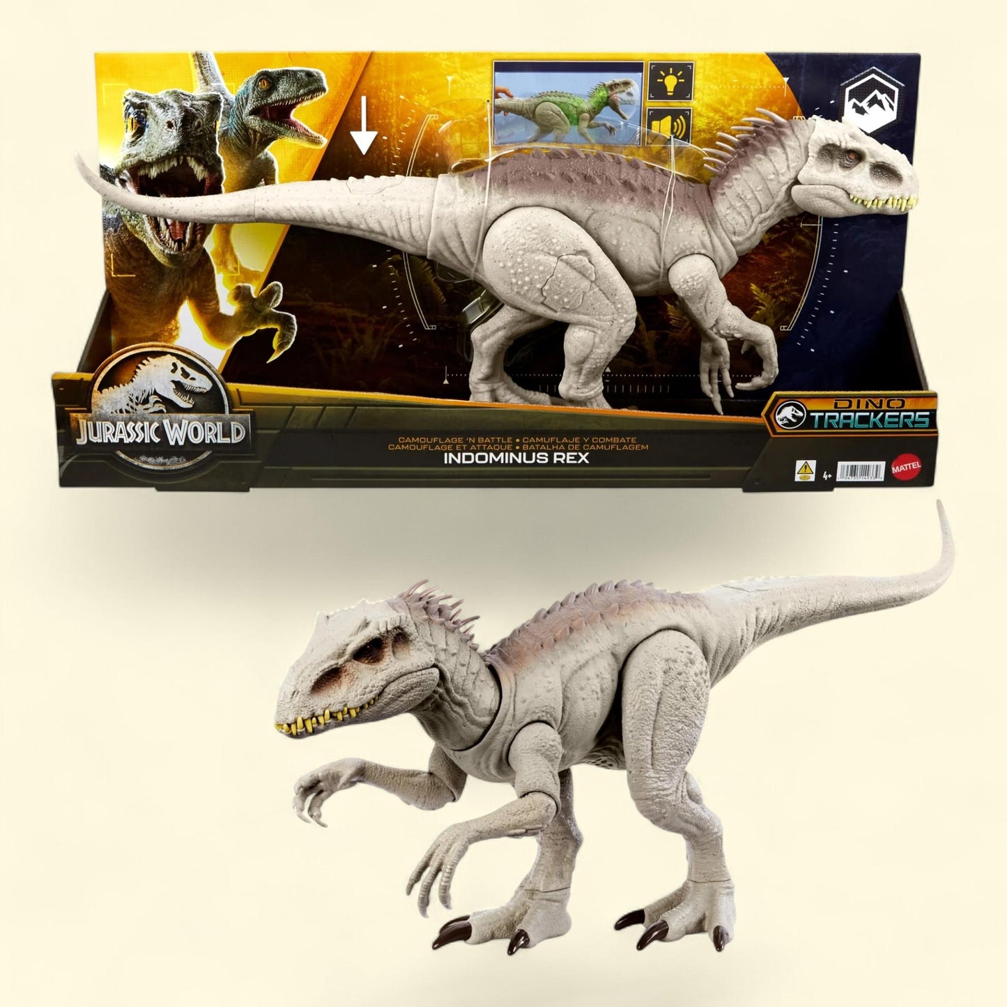 Figurine Jurassic World Indominus Rex, motif camouflage, avec lumières, sons et mouvements, taille unique