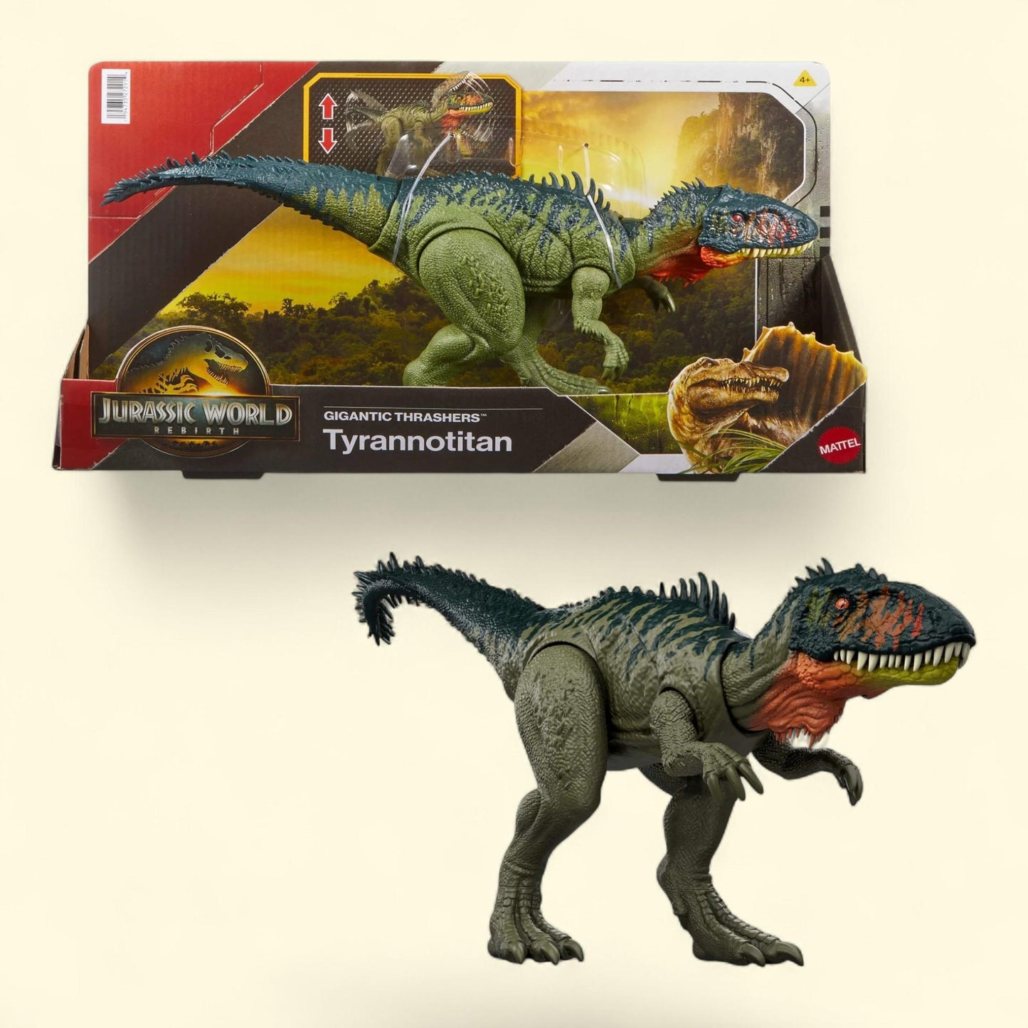 Jurassic World Rebirth Gigantic Thrashers Tyrannotitian Dinosaur Figure Toy, Tail Activated Attack, 4 years & up