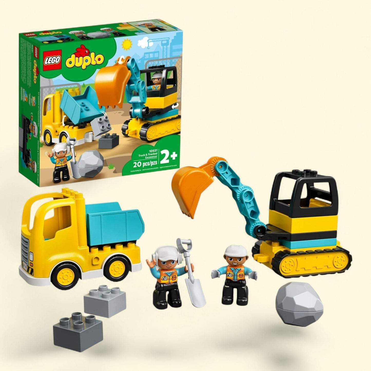 LEGO DUPLO Town Truck & Tracked Excavator Construction Vehicle 10931, Toy for Toddlers 2 - 4 Years Old Girls & Boys, Fine Motor Skills Development