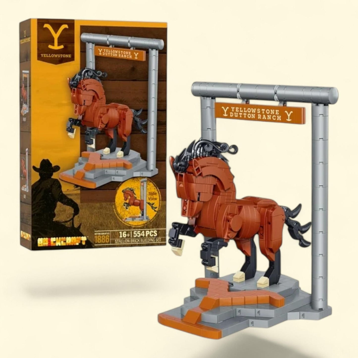Kit de construction Brickcraft « Yellowstone Stallion », ensemble de 554 pièces