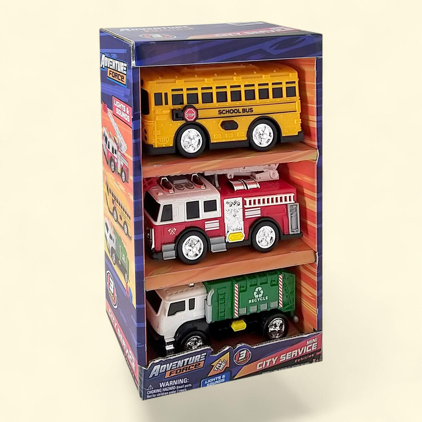 Adventure Force Mini City Service Vehicles, 3 Pack, School Bus, Fire Truck, Recycling Truck 3 - 14 Years, 11.88 in