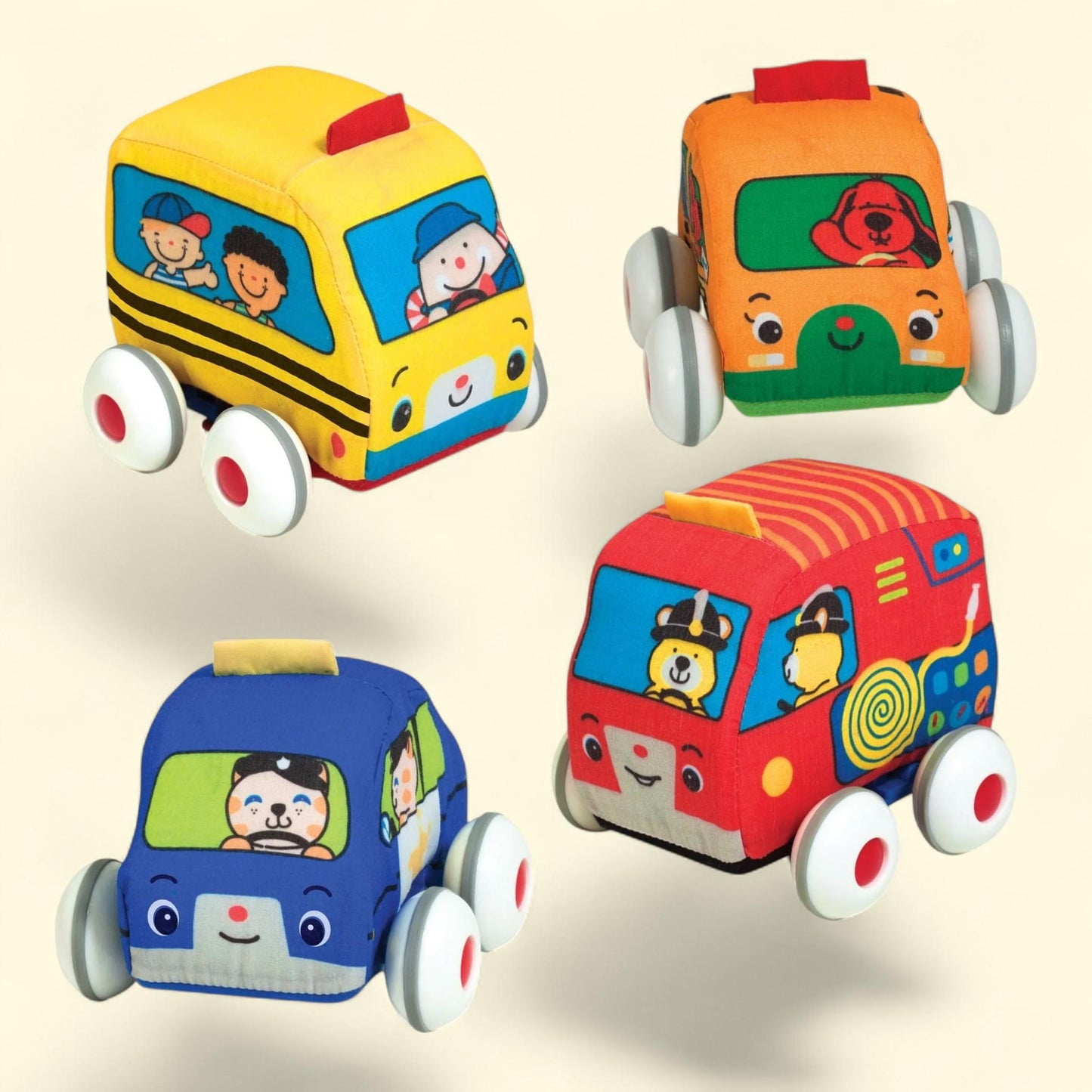 Melissa & Doug Pull-Back Vehicle Set, Soft Baby Toy Set, 4 Cars and Trucks, Carrying Case