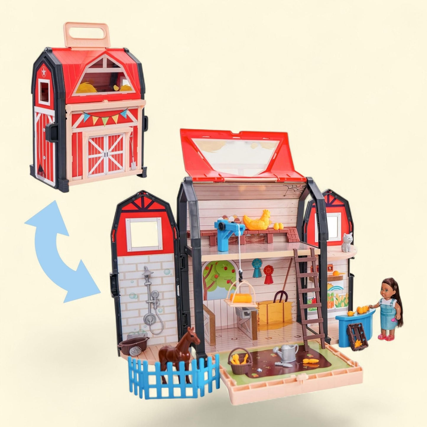 KidKraft Portable Barn Dollhouse, Size with Doll Included, 30 Accessories, 11.73 in
