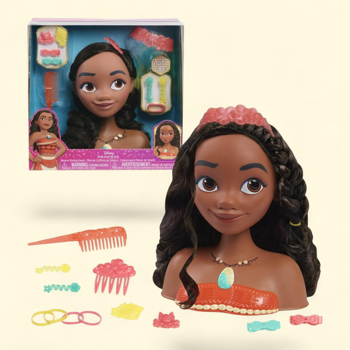 Disney Princess Moana Styling Head, 14-pieces, Kids Toys for Ages 3+