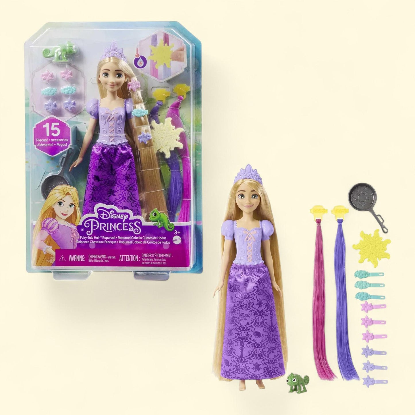Disney Princess Fairy-Tale Hair Rapunzel Fashion Doll, 2 Color-Change Hair Extensions
