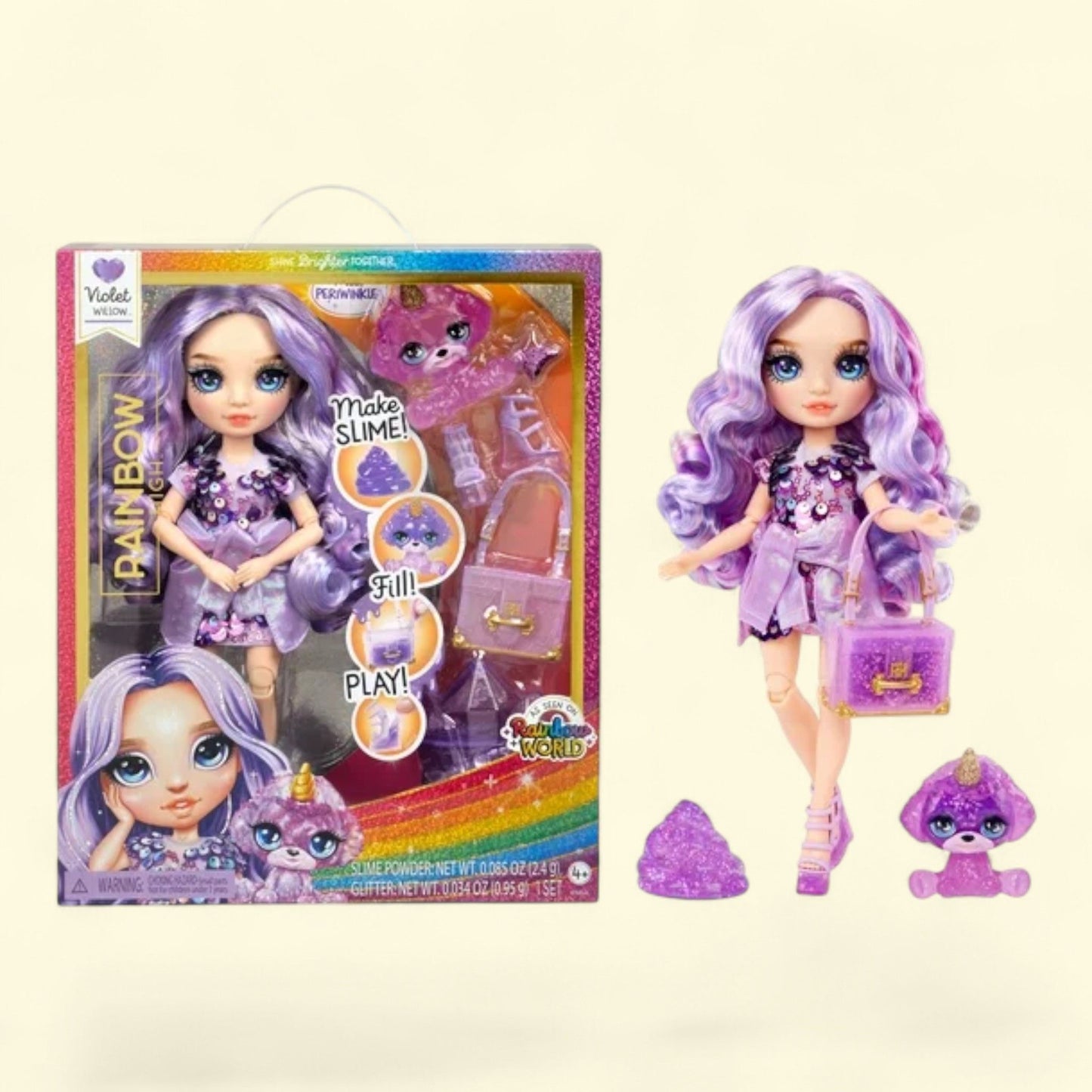 Rainbow High Violet Doll with Slime Kit & Pet, 11" — authentic US product shipped worldwide by Treatspree