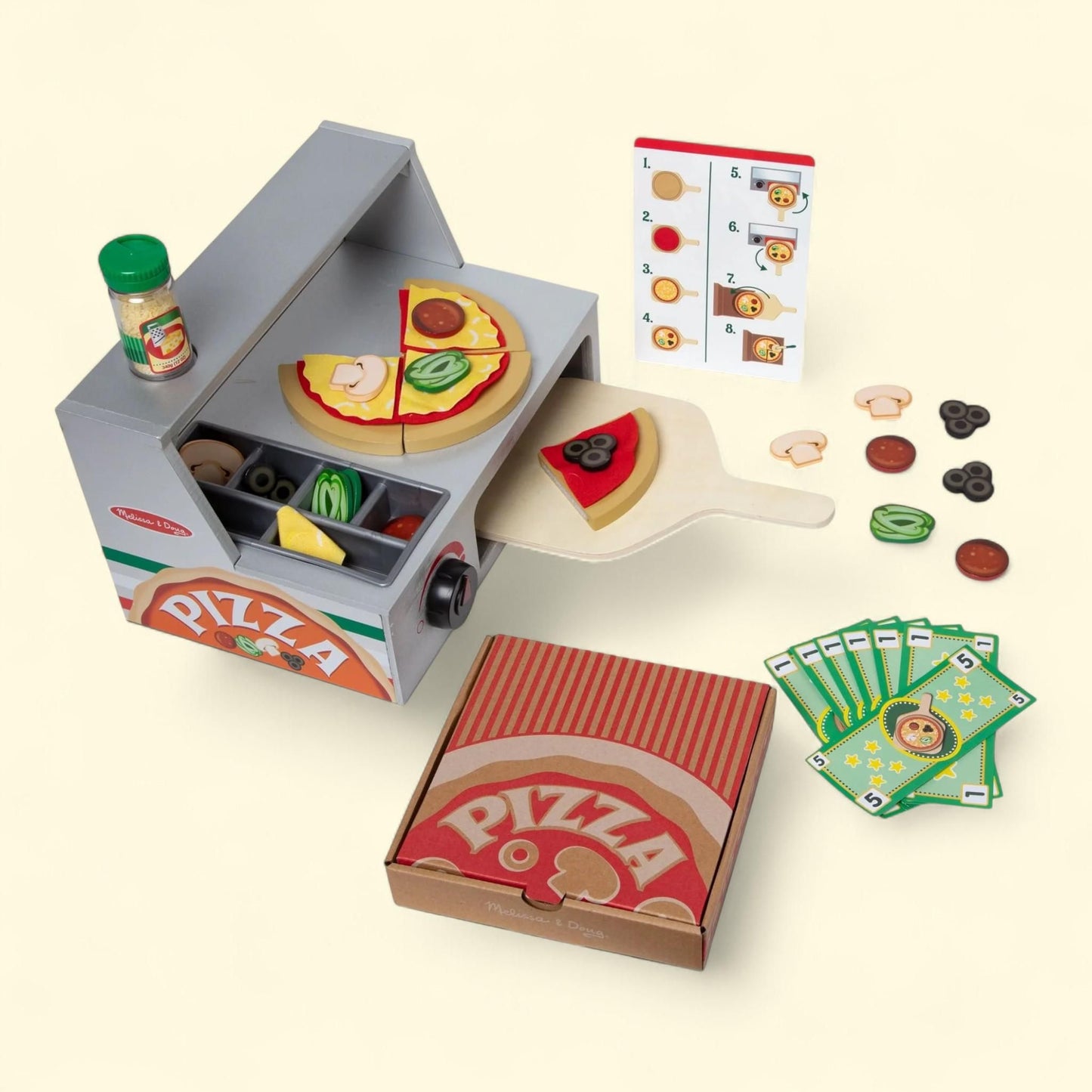 Melissa & Doug Wooden Pizza Counter Play Set, 41 Pcs