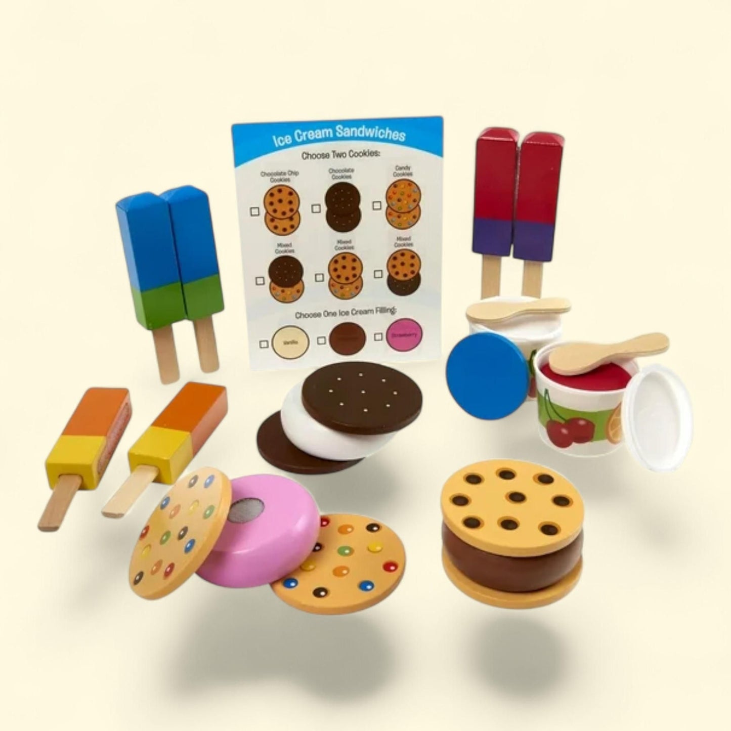 Melissa & Doug Wooden Frozen Treats Ice Cream Play Set, 24 Pcs