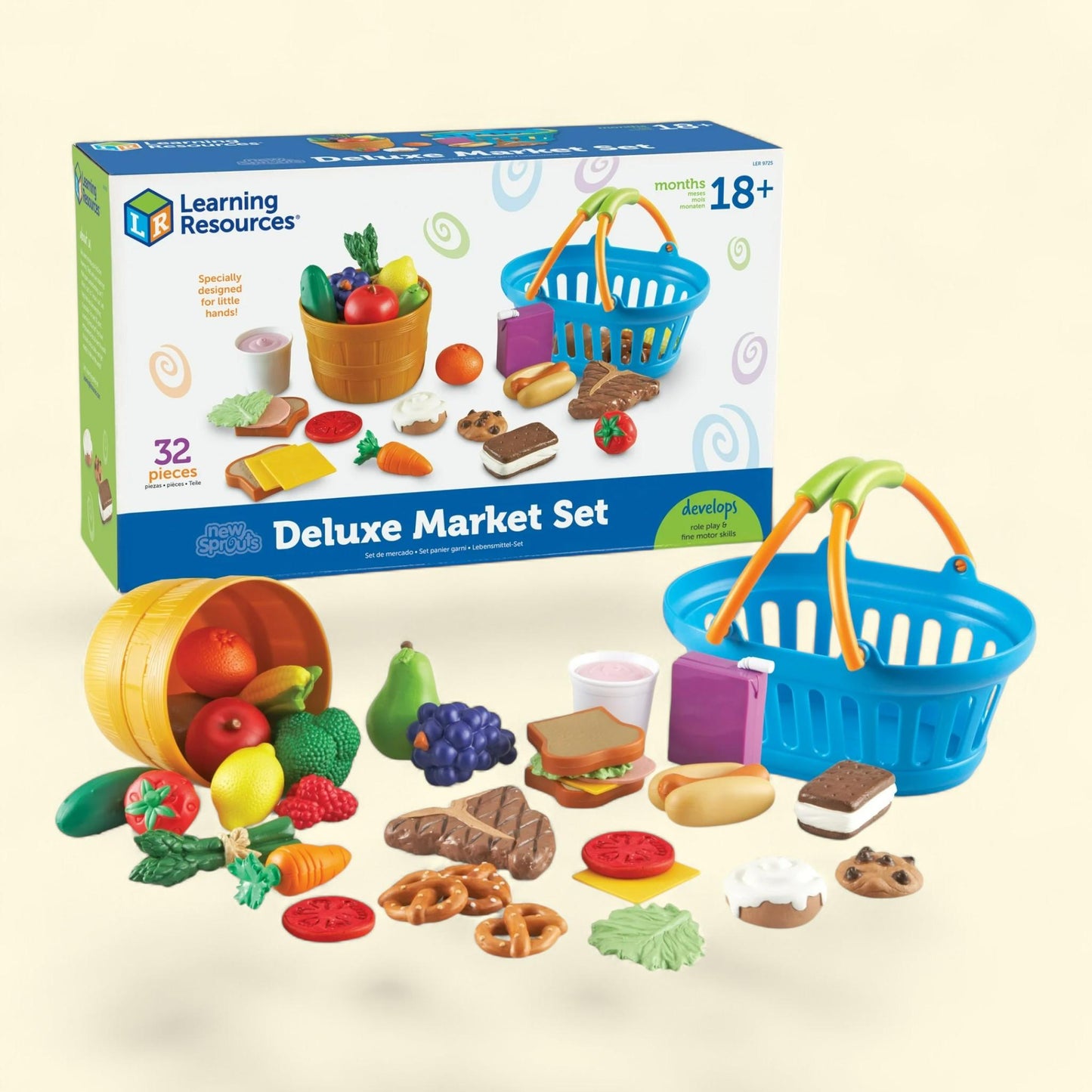 Learning Resources Sprouts Deluxe Market Set, Play Food, 18mos+