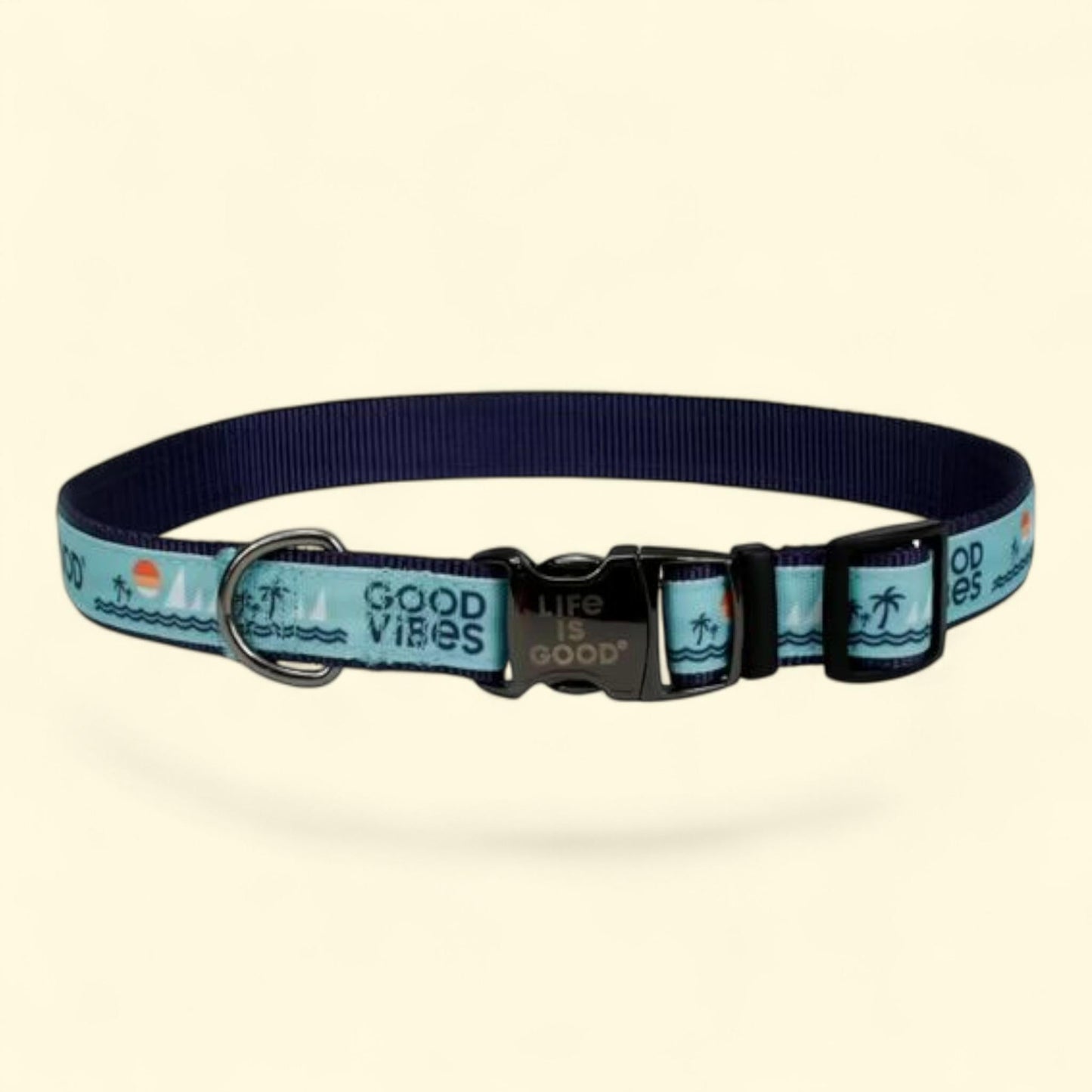 Life is Good Dog Collar, Blue Good Vibes, 5/8" x 12-18" — authentic US product shipped worldwide by Treatspree