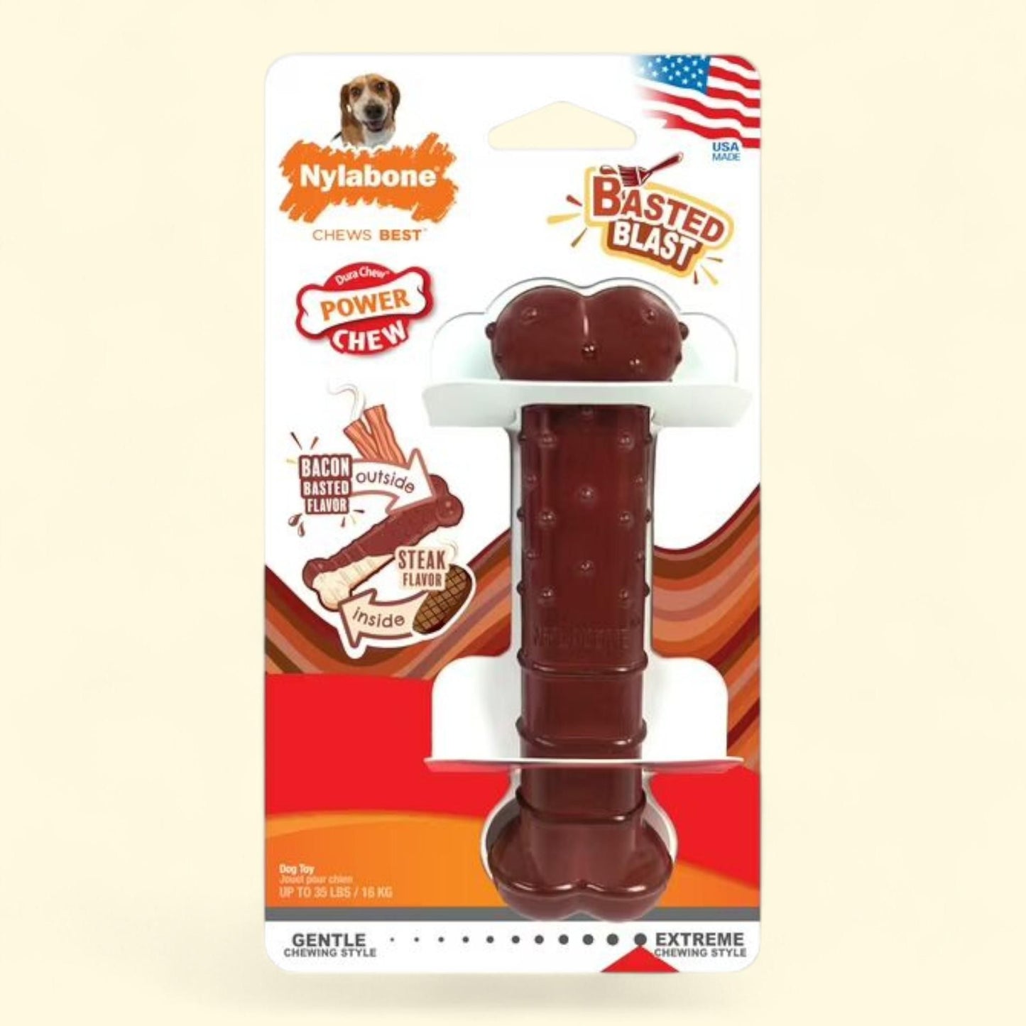 Nylabone Power Chew Textured Bone Chew Toy Bacon & Steak Medium, 1 Count