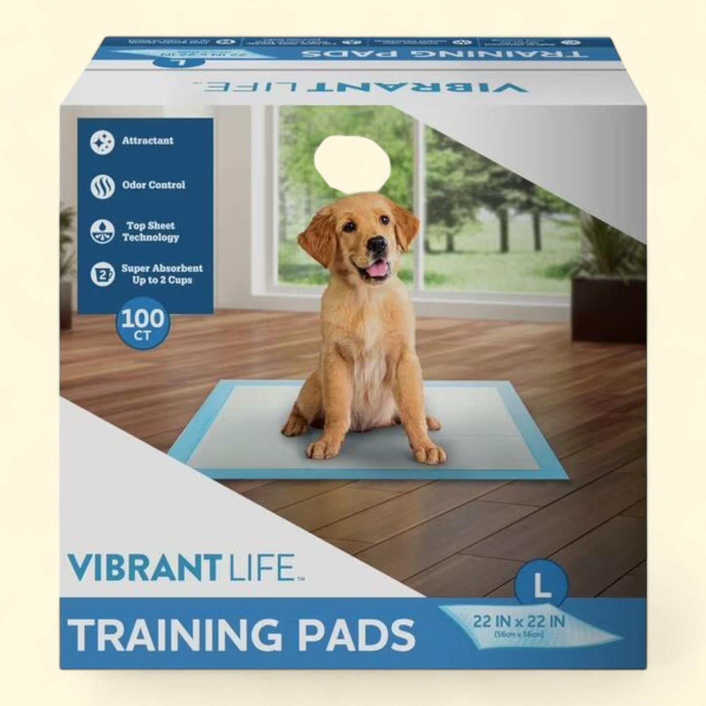Vibrant Life Training Pads, Large, 22 in x 22 in, 100 Count