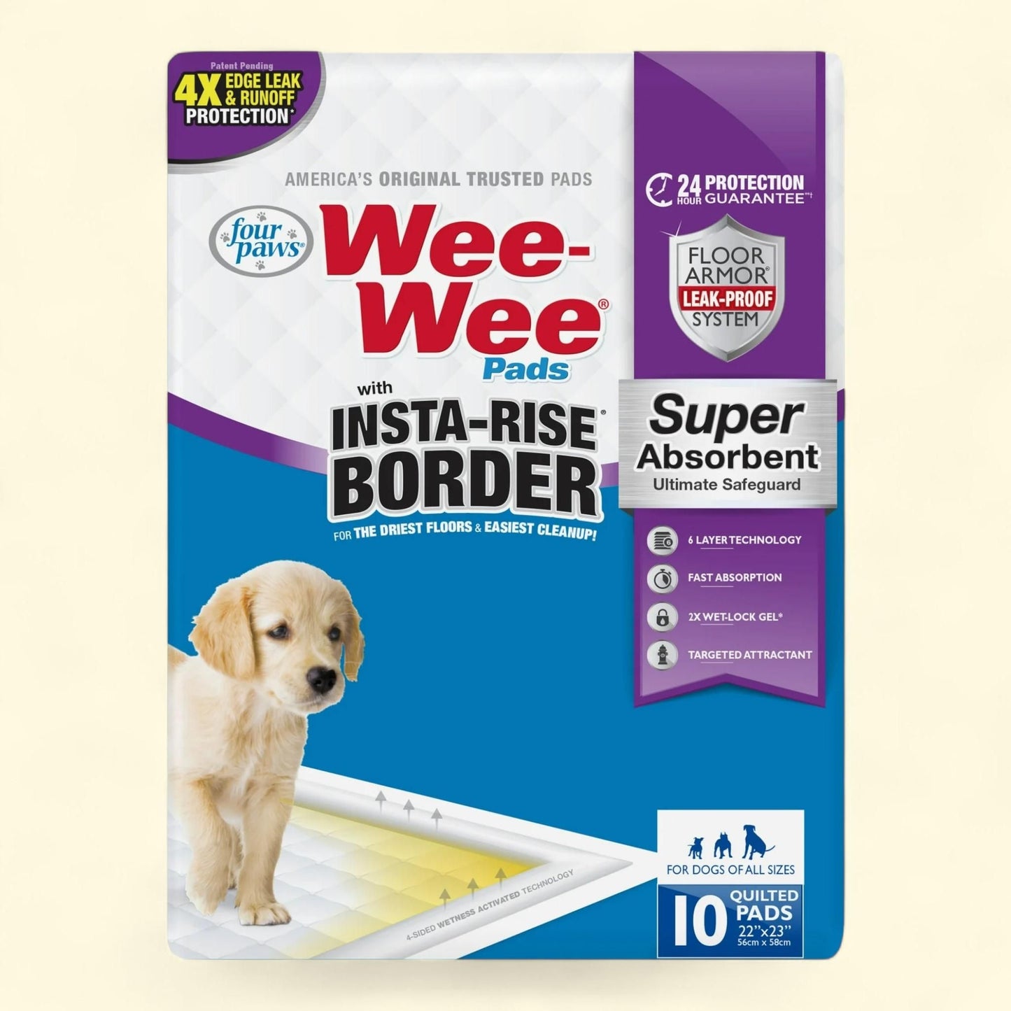 Four Paws Wee-Wee Insta-Rise Border Potty Training Dog & Puppy Pads, 10ct