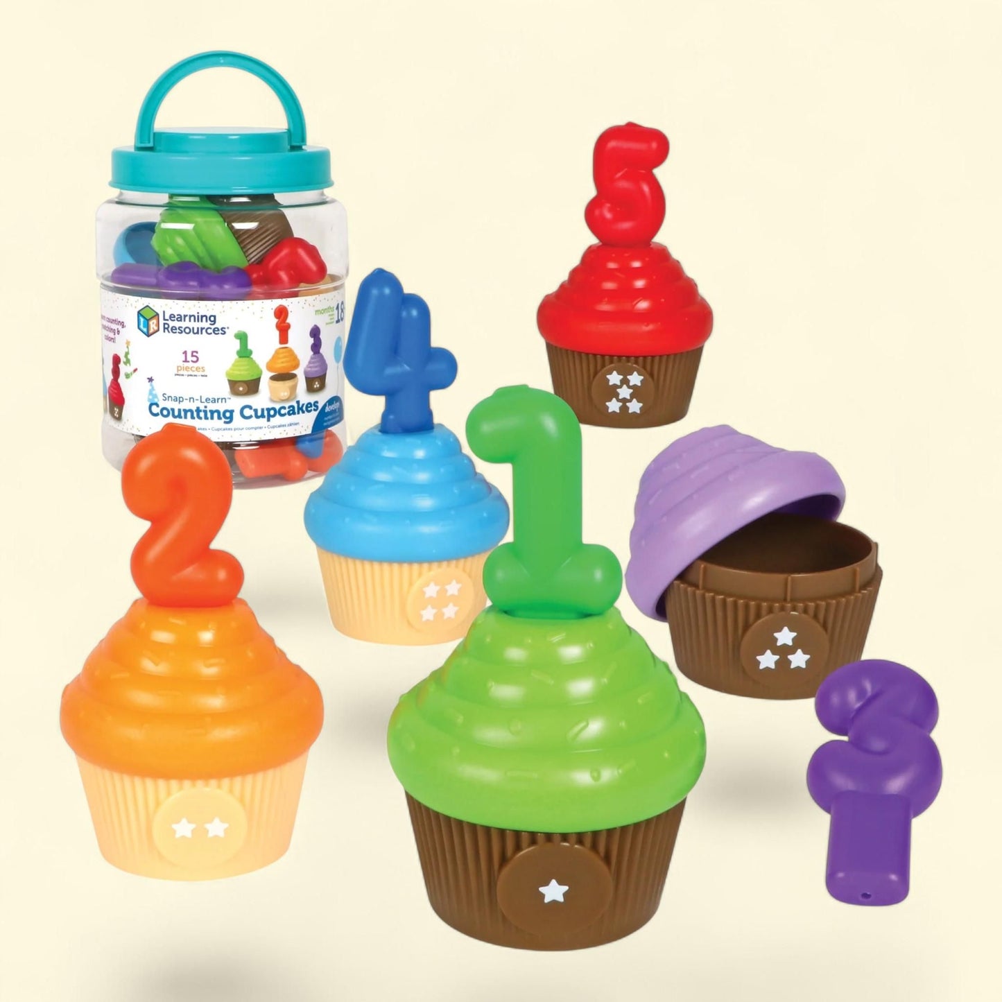 Learning Resources Snap-n-Learn Counting Cupcakes, 15 Pieces, Ages 18 Months+, Toddler Toys
