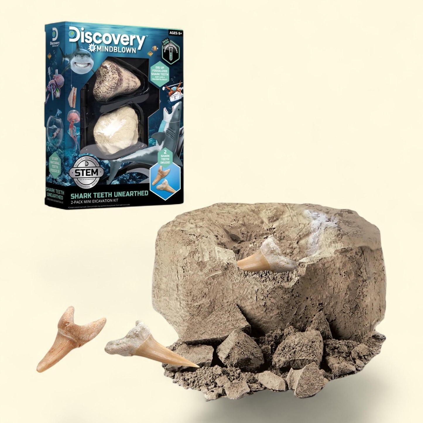 Discovery #Mindblown Mini Fossil Shark Teeth Dig Set, 2-Pack