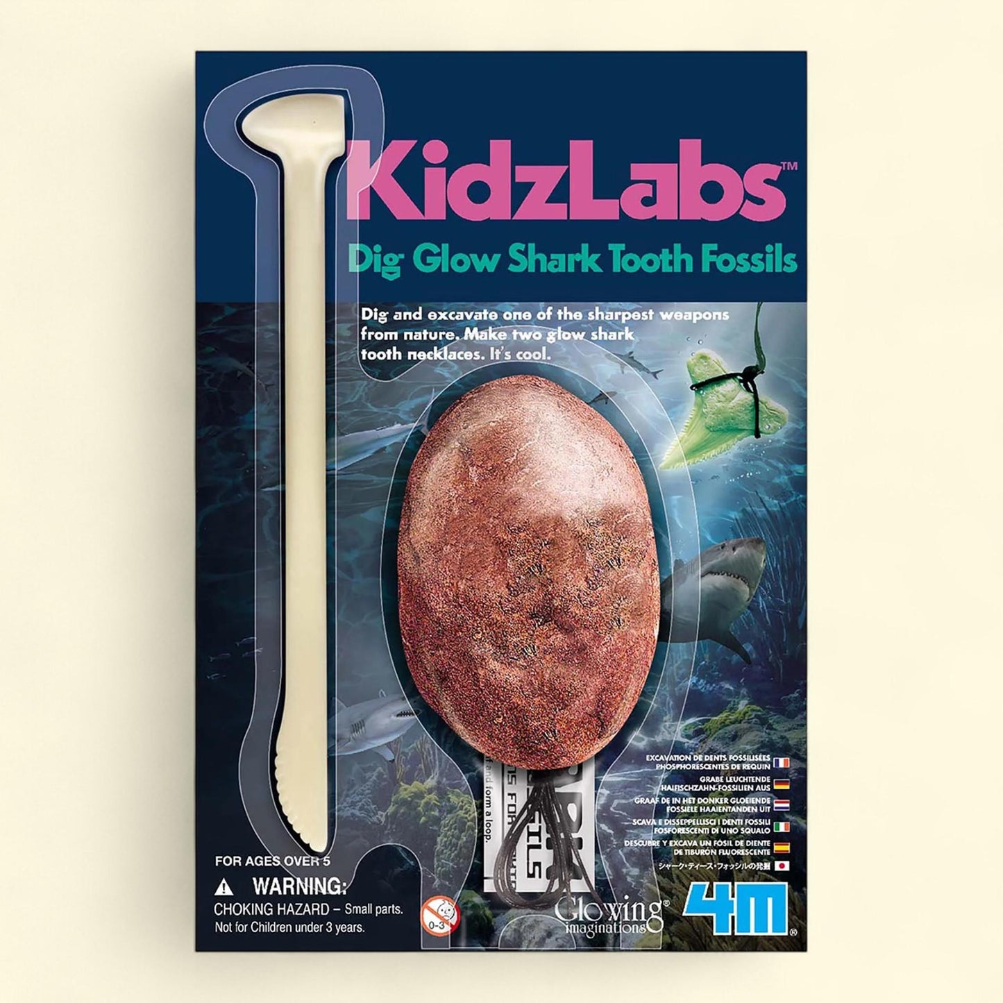 4M: KidzLabs: Dig Glow Shark Tooth Fossils, 2 Glow-In-The Dark Tooth Necklaces, Kids Ages 5+