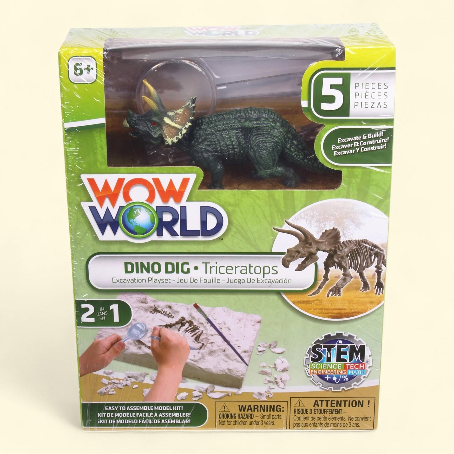 WowWorld: Dino Dig - Triceratops, All-In-One Dinosaur Skeleton Excavation Kit, Kids Ages 6+
