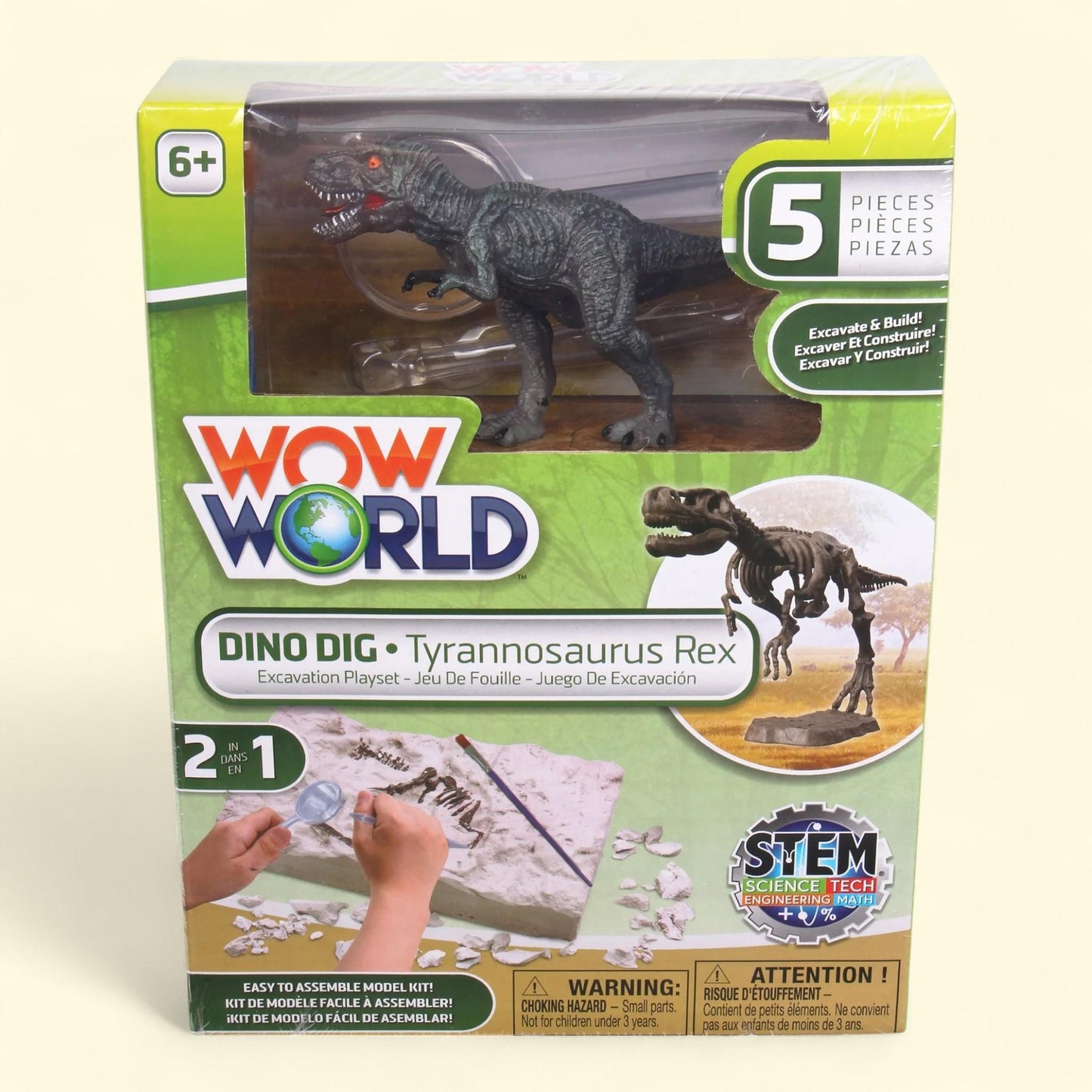 WowWorld Dino Dig - Tyrannosaurus Rex, All-In-One Dinosaur Skeleton Excavation Kit, Tools & Construction Figurine, Educational Science Toy, Kids 6+