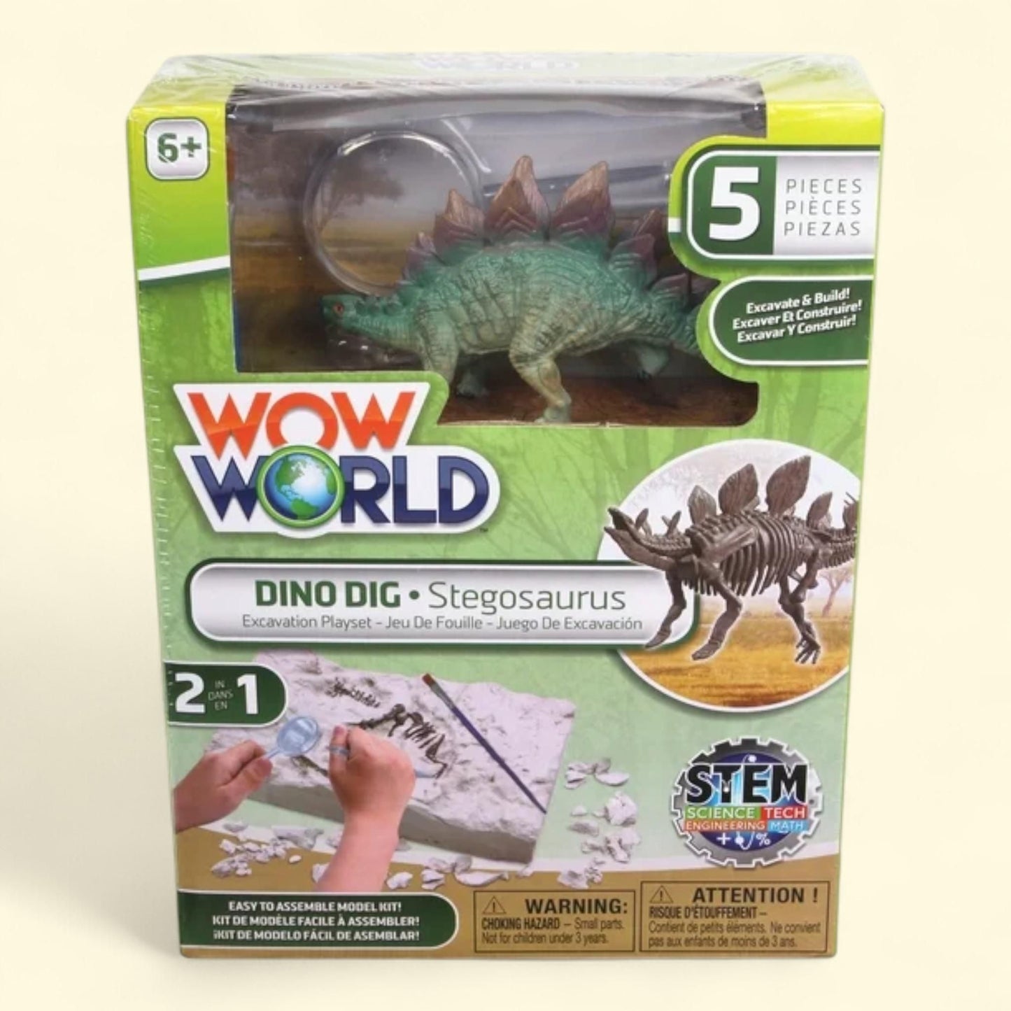 WowWorld Dino Dig - Stegosaurus, All-In-One Dinosaur Skeleton Excavation Kit, Tools & Construction Figurine, Educational Science Toy, Kids Ages 6+
