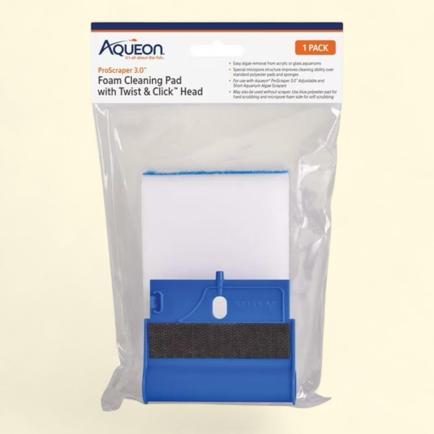 Aqueon ProScraper 3.0 Foam Cleaning Pad & Twist & Click Head, 1 count — authentic US product shipped worldwide by Treatspree