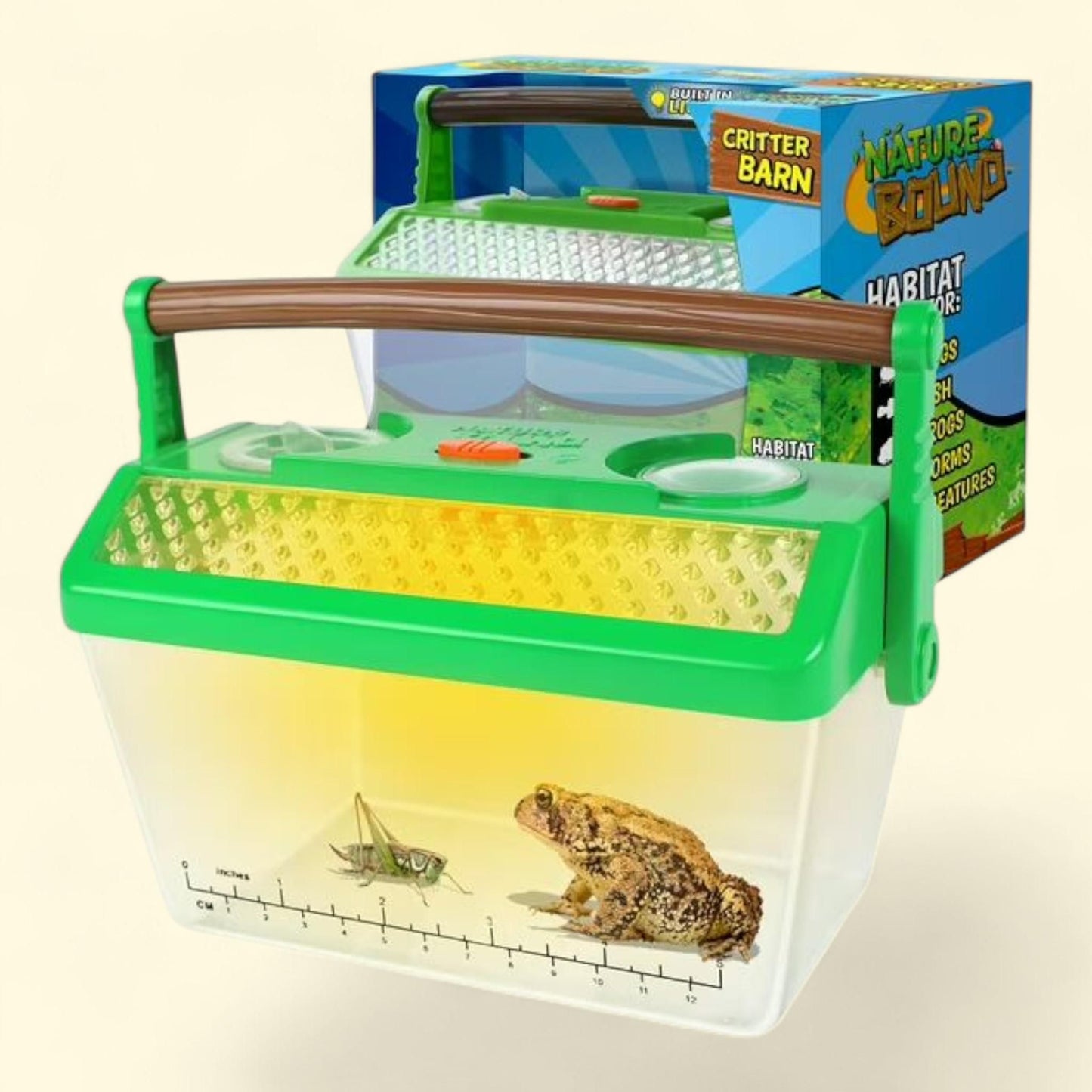 Nature Bound: Critter Barn Habitat, Light-Up Insect Viewer, Built-In Magnifier, Ventilated Lid, Bugs-Fish-Frogs-Worms, Catch & Release Play, Kids 5+