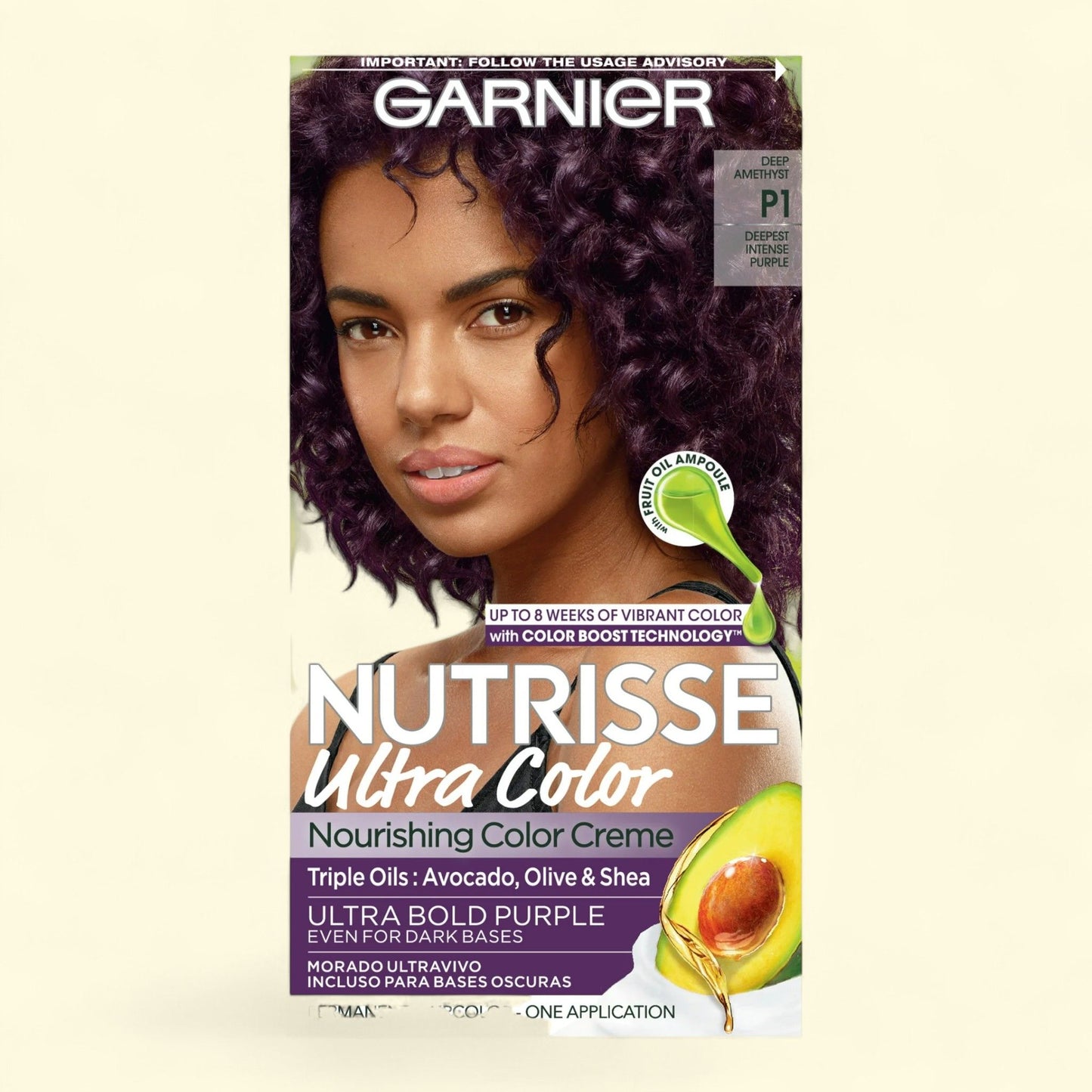 Garnier Nutrisse Ultra Color Nourishing Permanent Hair Color Creme, P1 Deepest Intense Purple, 1 kit