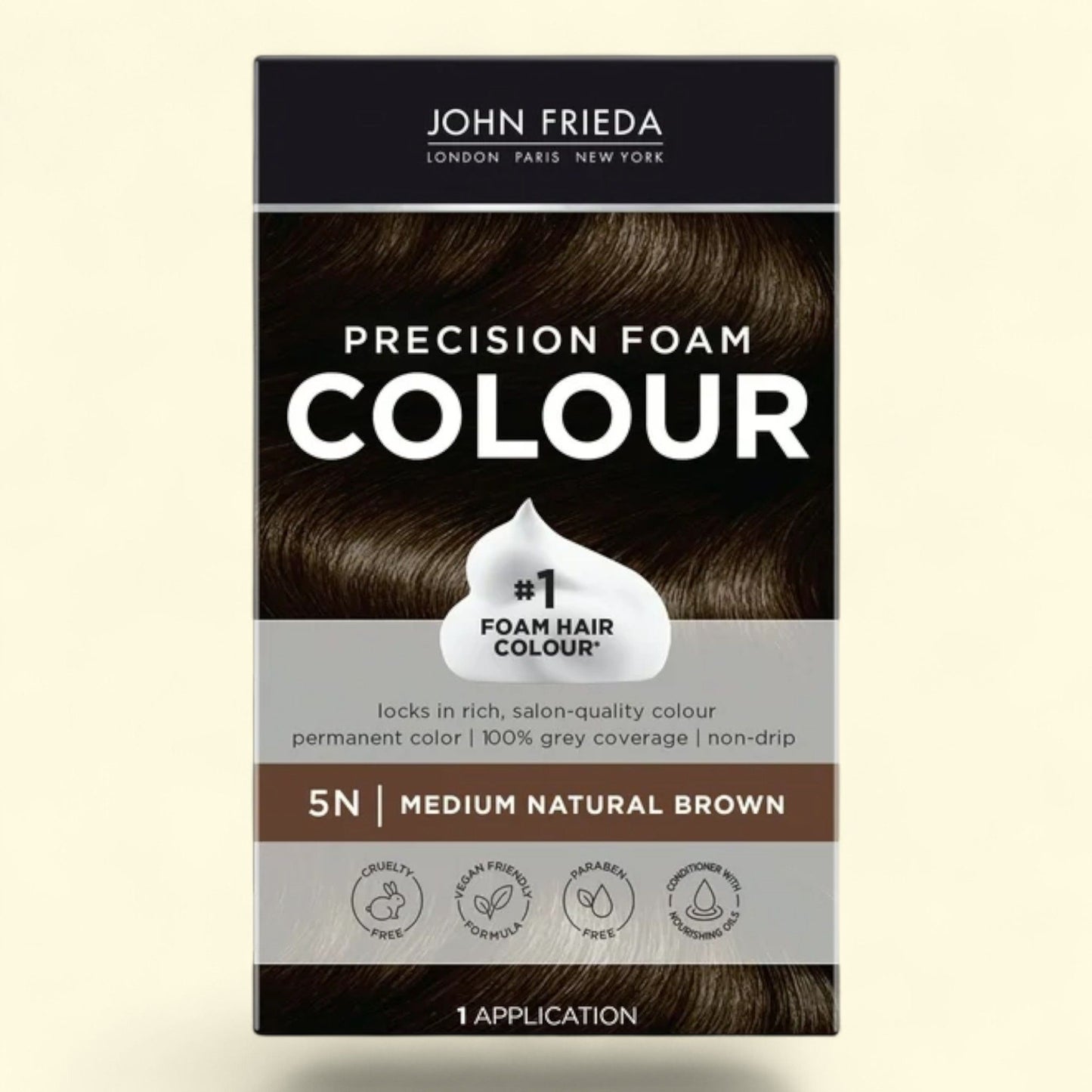 John Frieda Precision Foam Hair Dye Color Kit, 5N Medium Natural Brown, 1 Application, 1 Pack