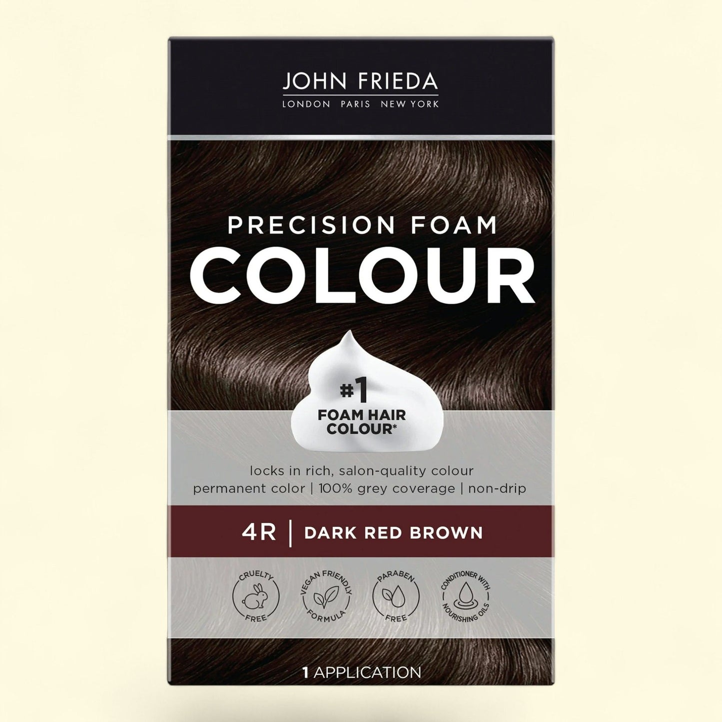 John Frieda Precision Foam Hair Dye Kit, 4R Dark Red Brown, 1 Application, 1 Pack