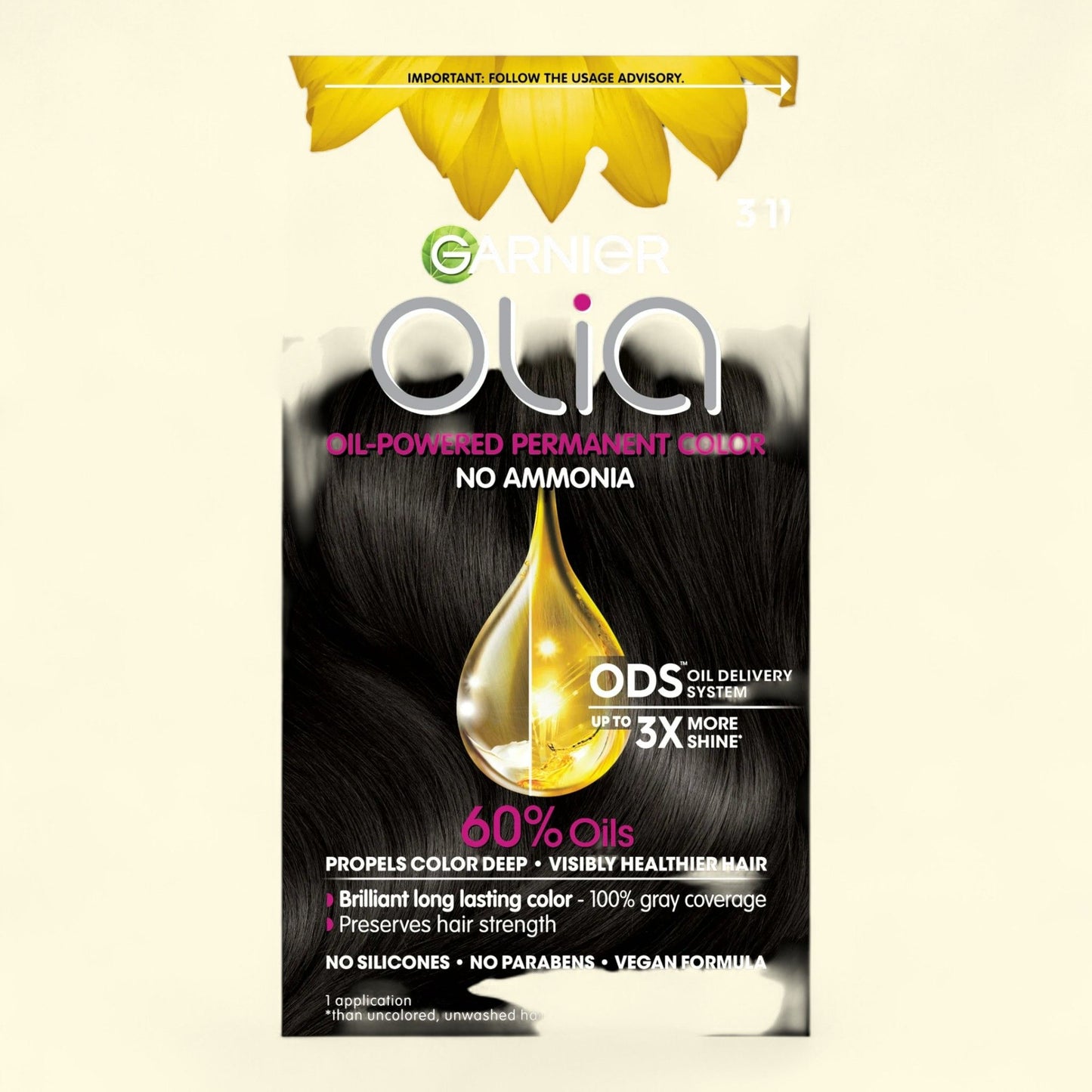 Garnier Olia Hair Color, 3.11 Darkest Platinum Brown, 1 Pack